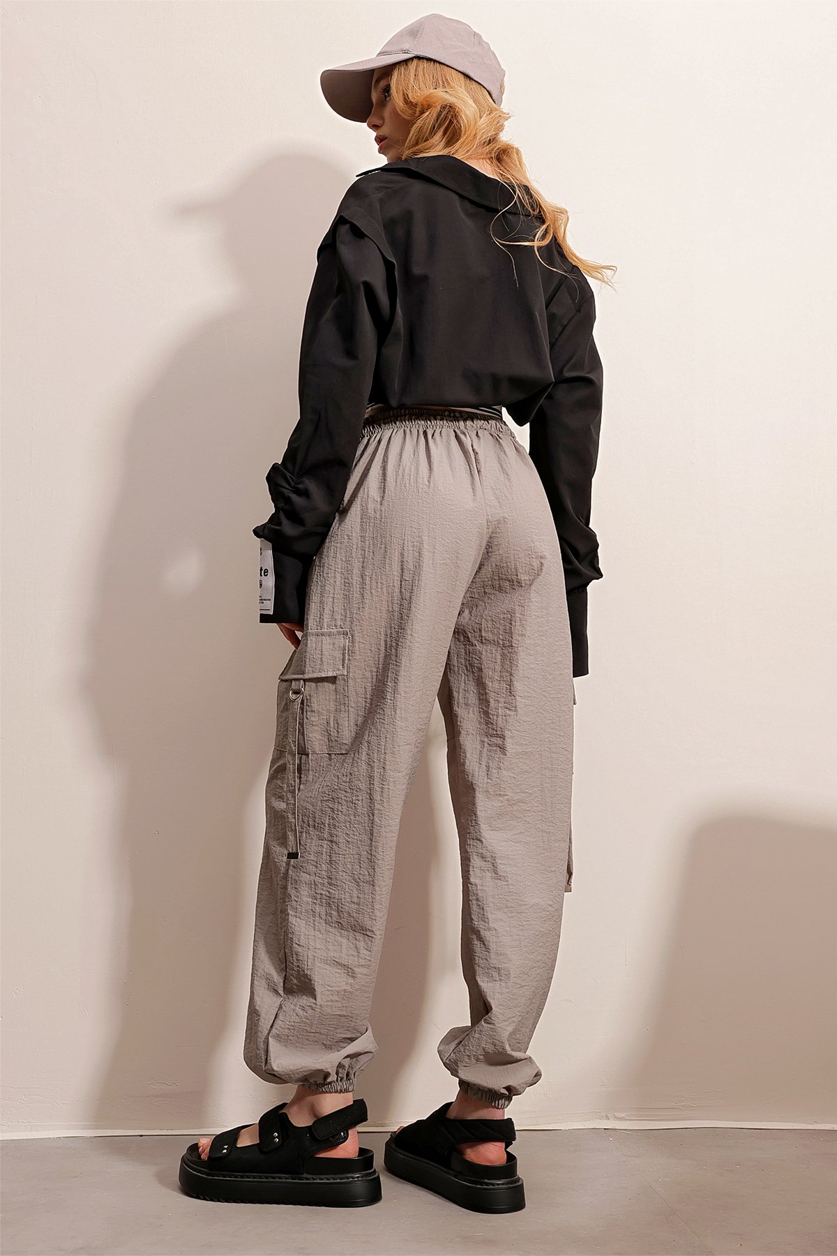Kargo Cepli Beli Lastikli Jogging Pantolon - GRİ