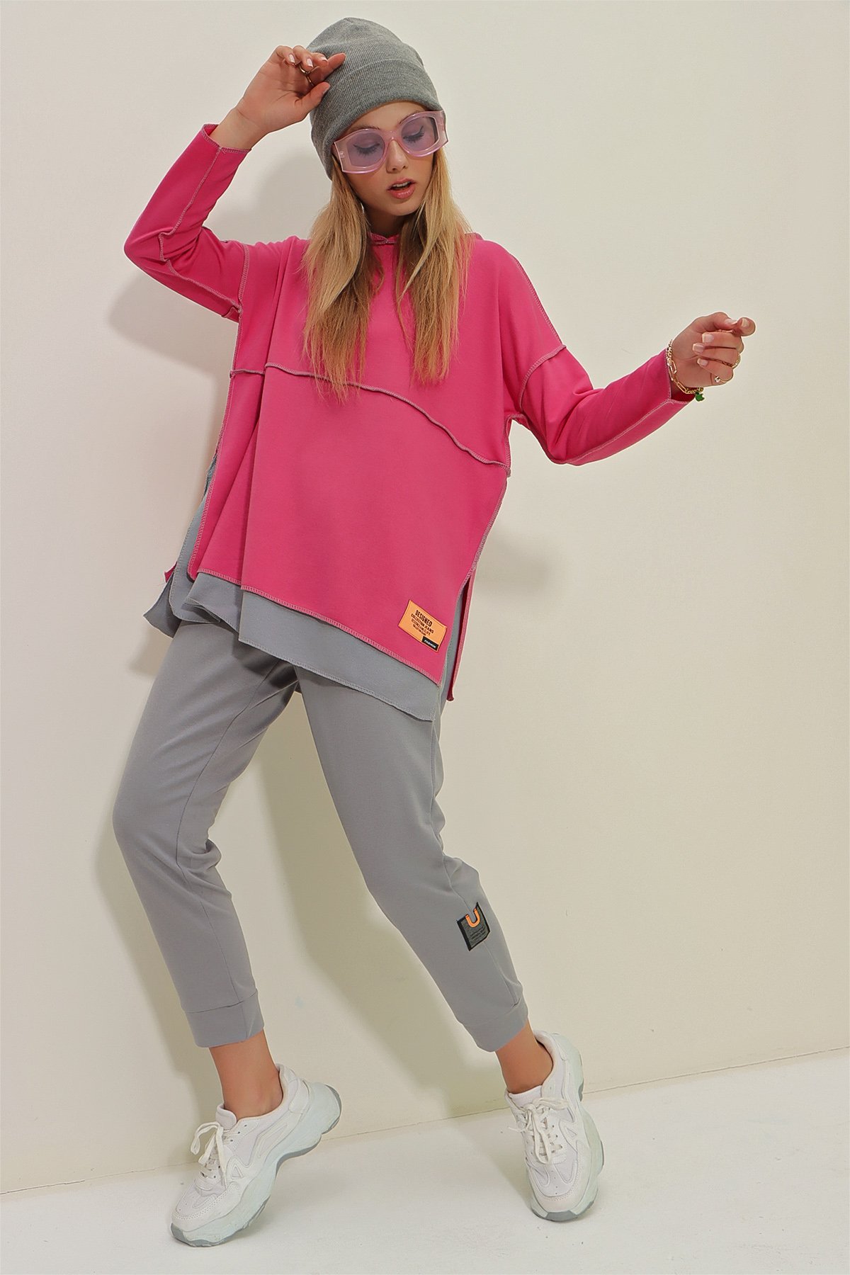 Kat Kat Kapüşonlu Sweatshirt Ve Eşofman Altı İkili Takım - Pembe