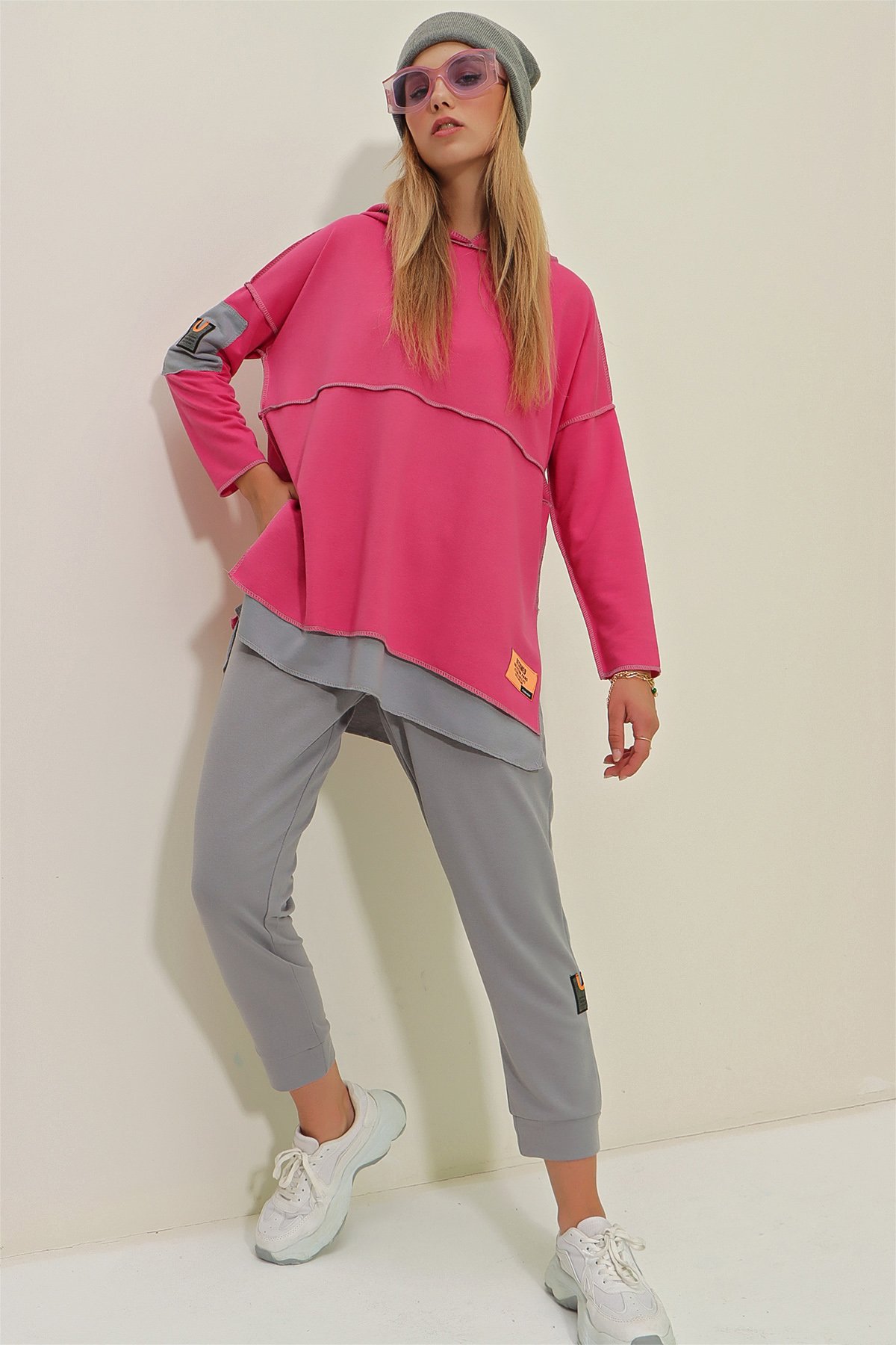 Kat Kat Kapüşonlu Sweatshirt Ve Eşofman Altı İkili Takım - Pembe