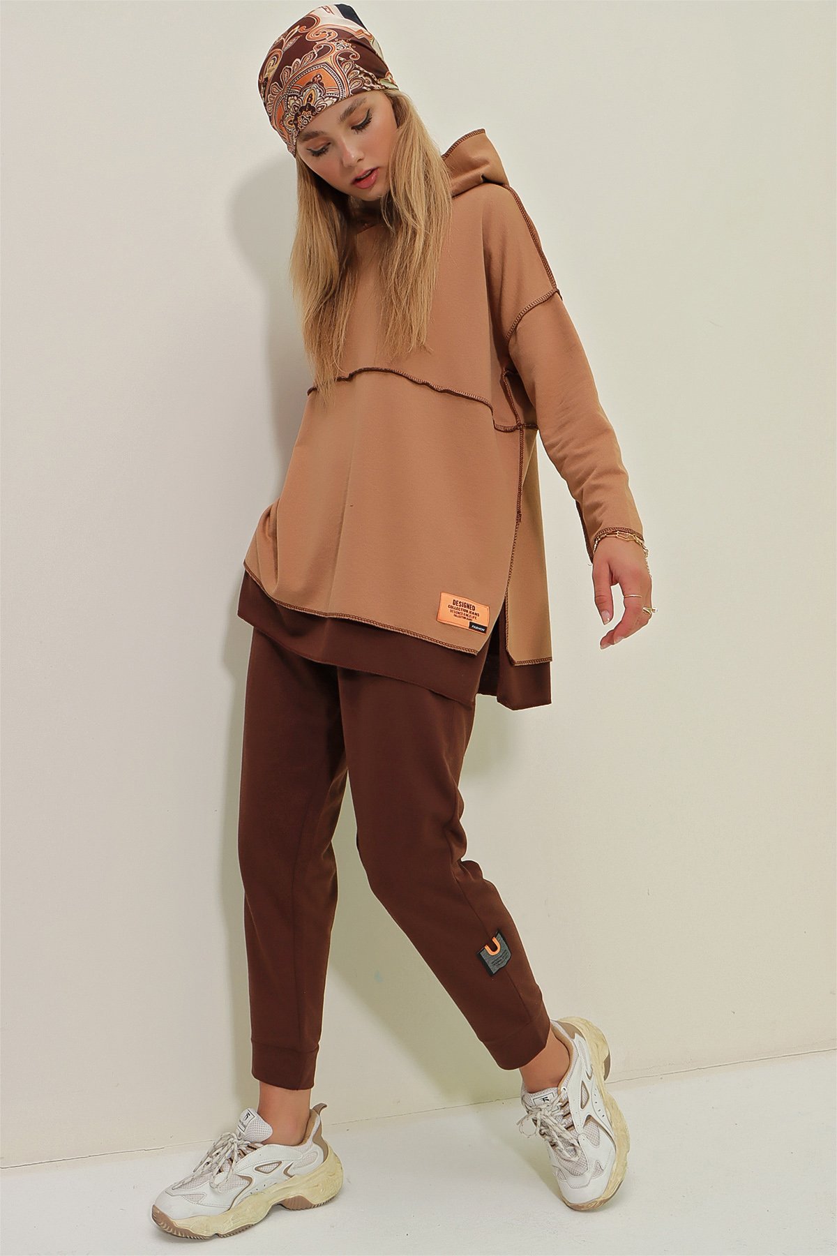 Kat Kat Kapüşonlu Sweatshirt Ve Eşofman Altı İkili Takım - Camel