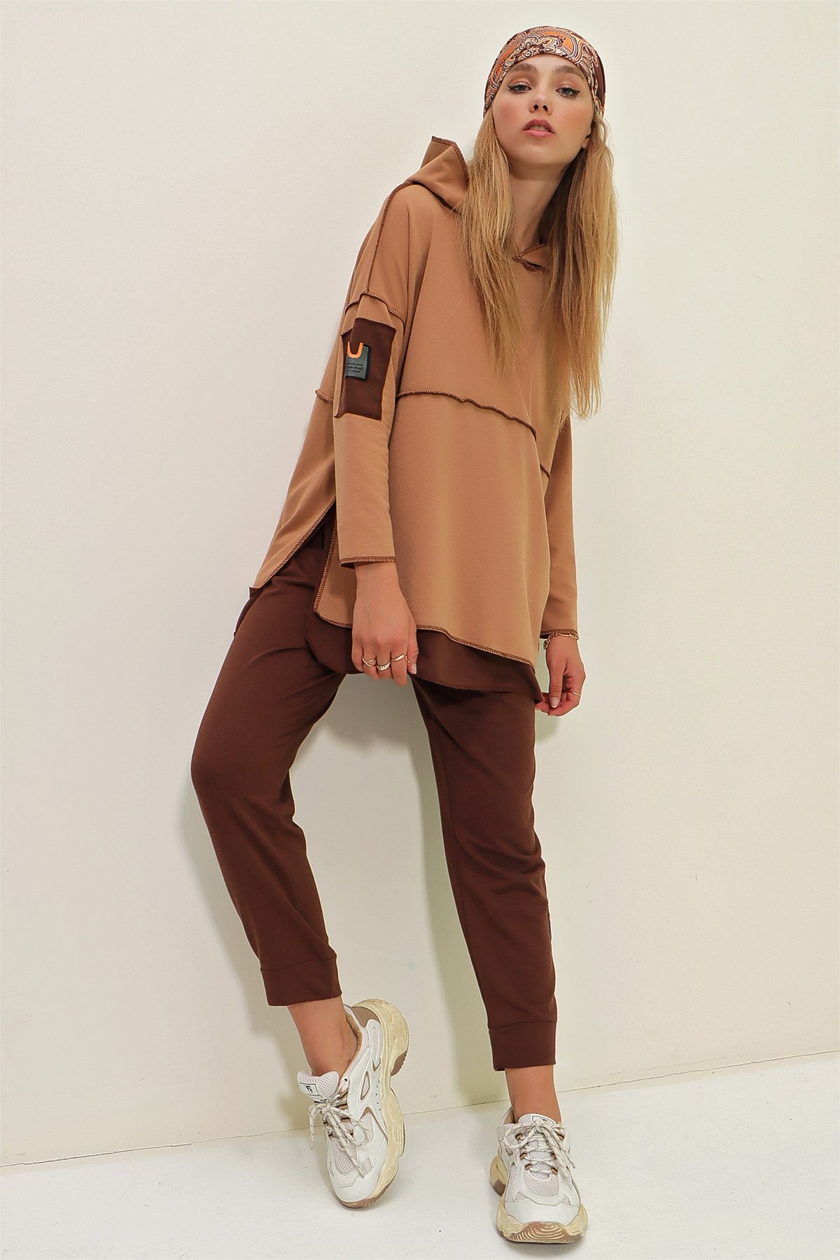 Kat Kat Kapüşonlu Sweatshirt Ve Eşofman Altı İkili Takım - Camel