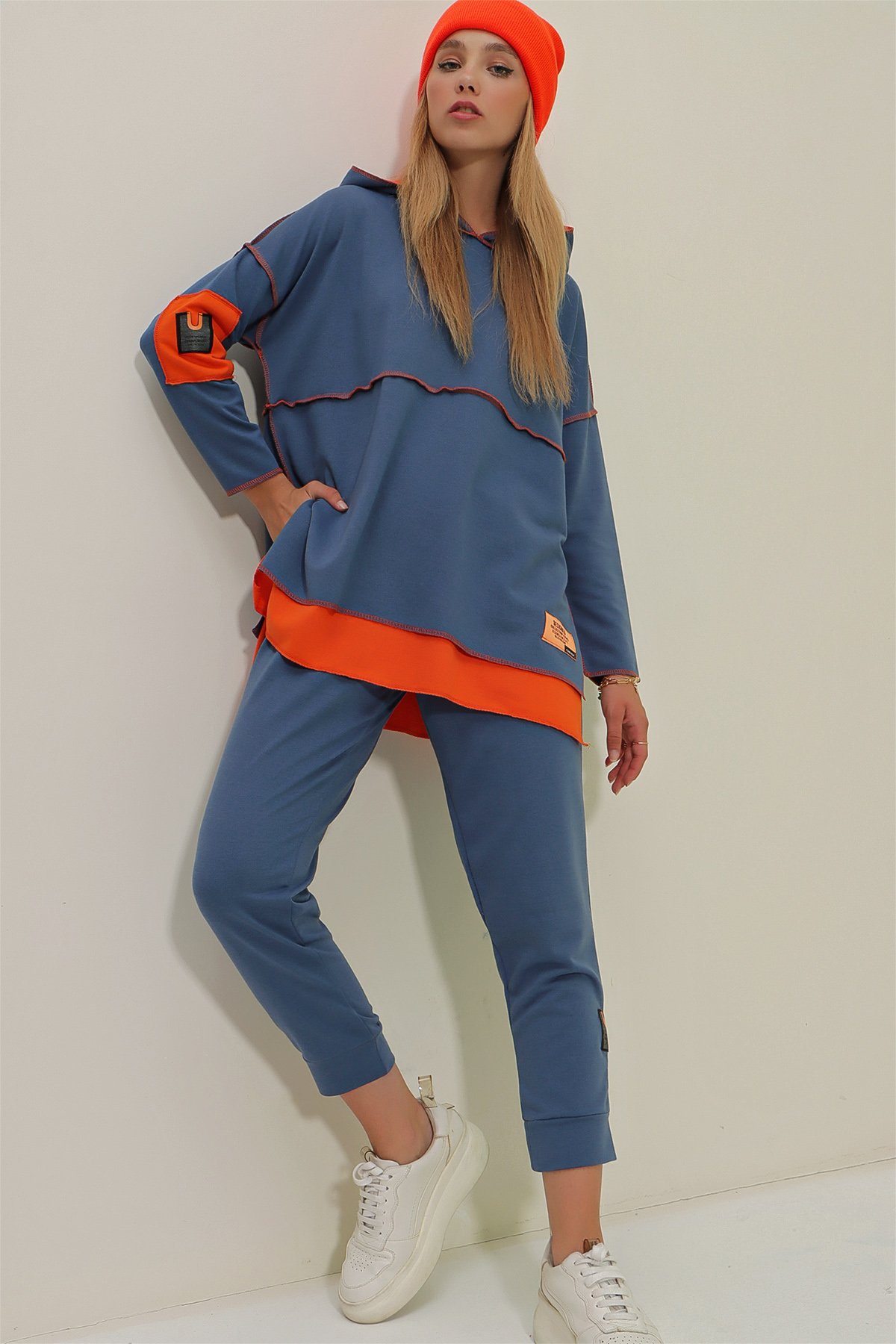 Kat Kat Kapüşonlu Sweatshirt Ve Eşofman Altı İkili Takım - İndigo