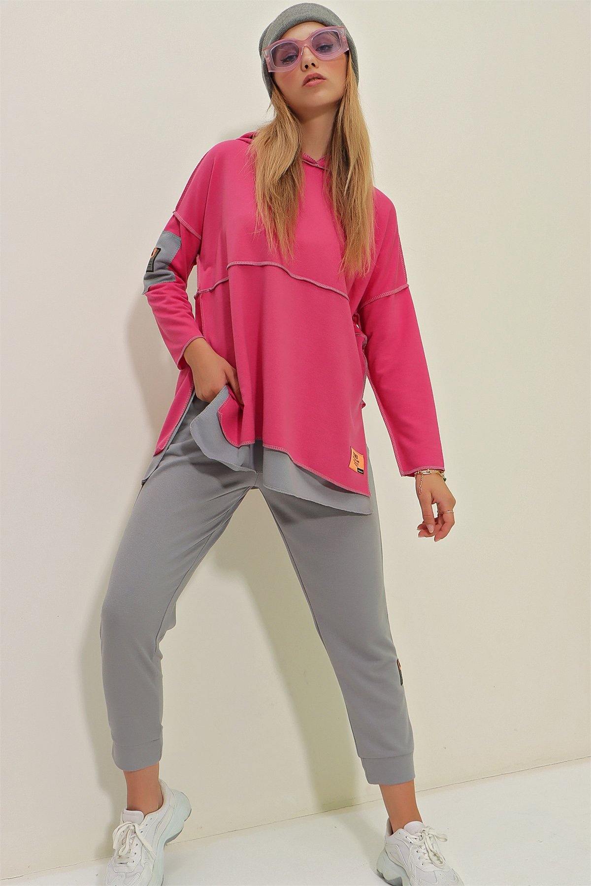 Kat Kat Kapüşonlu Sweatshirt Ve Eşofman Altı İkili Takım - Pembe