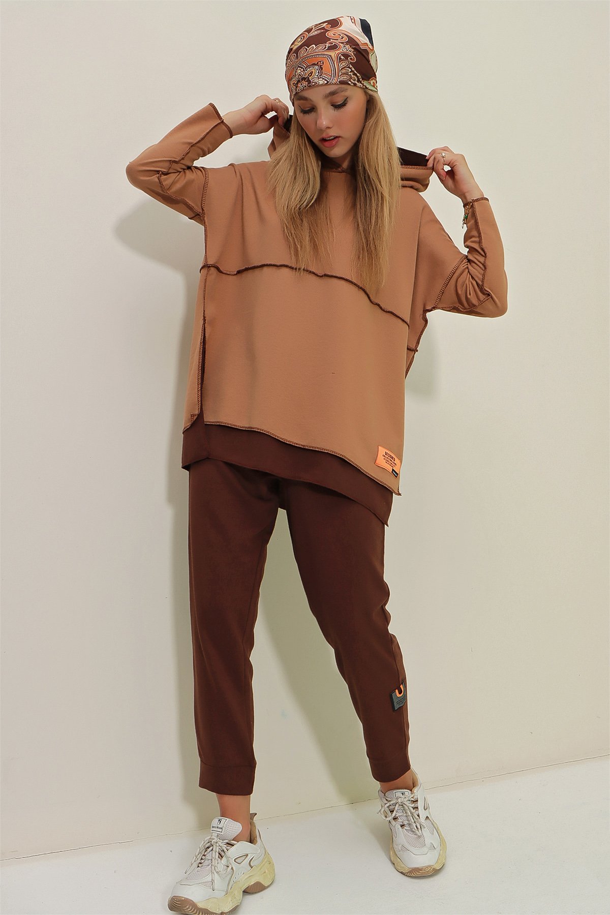Kat Kat Kapüşonlu Sweatshirt Ve Eşofman Altı İkili Takım - Camel
