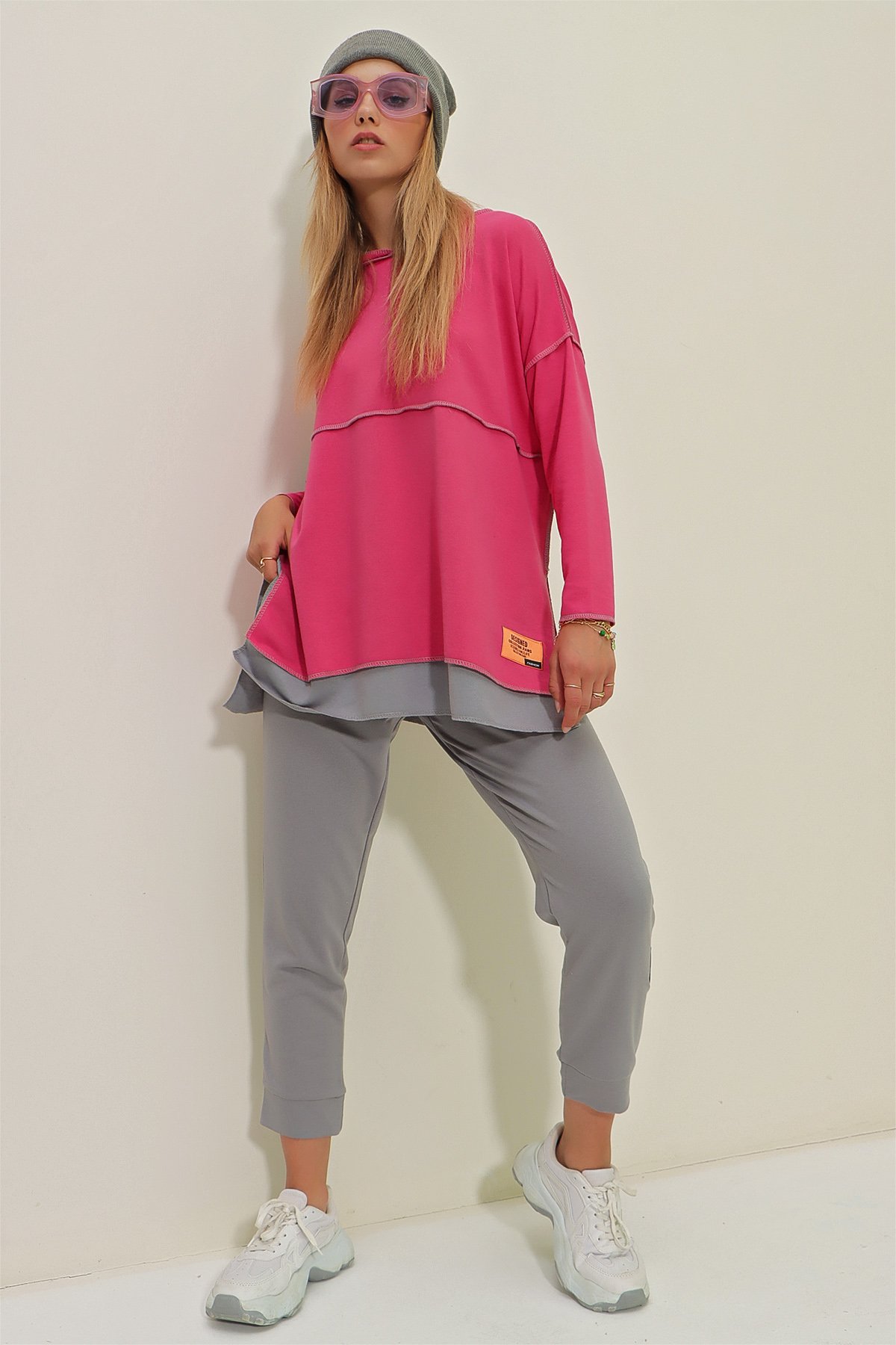 Kat Kat Kapüşonlu Sweatshirt Ve Eşofman Altı İkili Takım - Pembe
