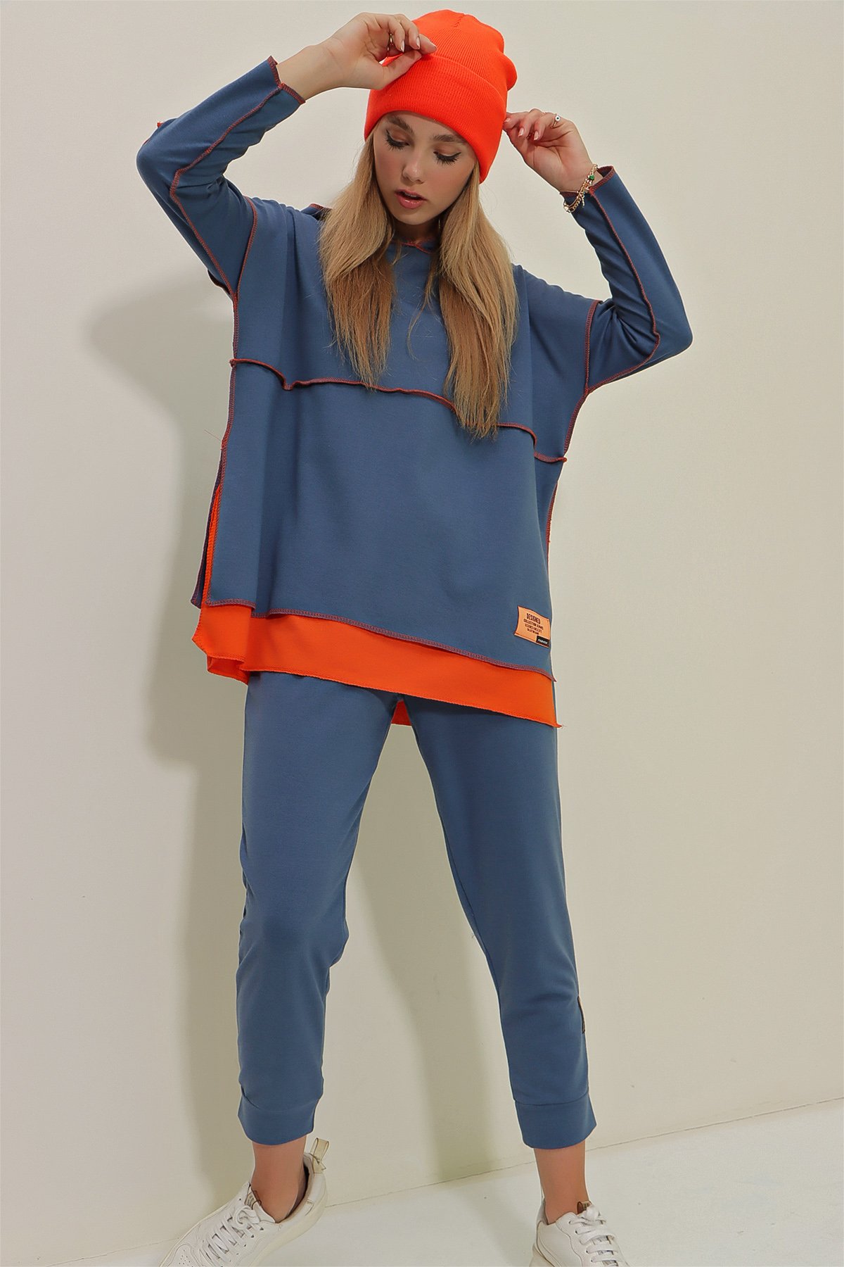 Kat Kat Kapüşonlu Sweatshirt Ve Eşofman Altı İkili Takım - İndigo