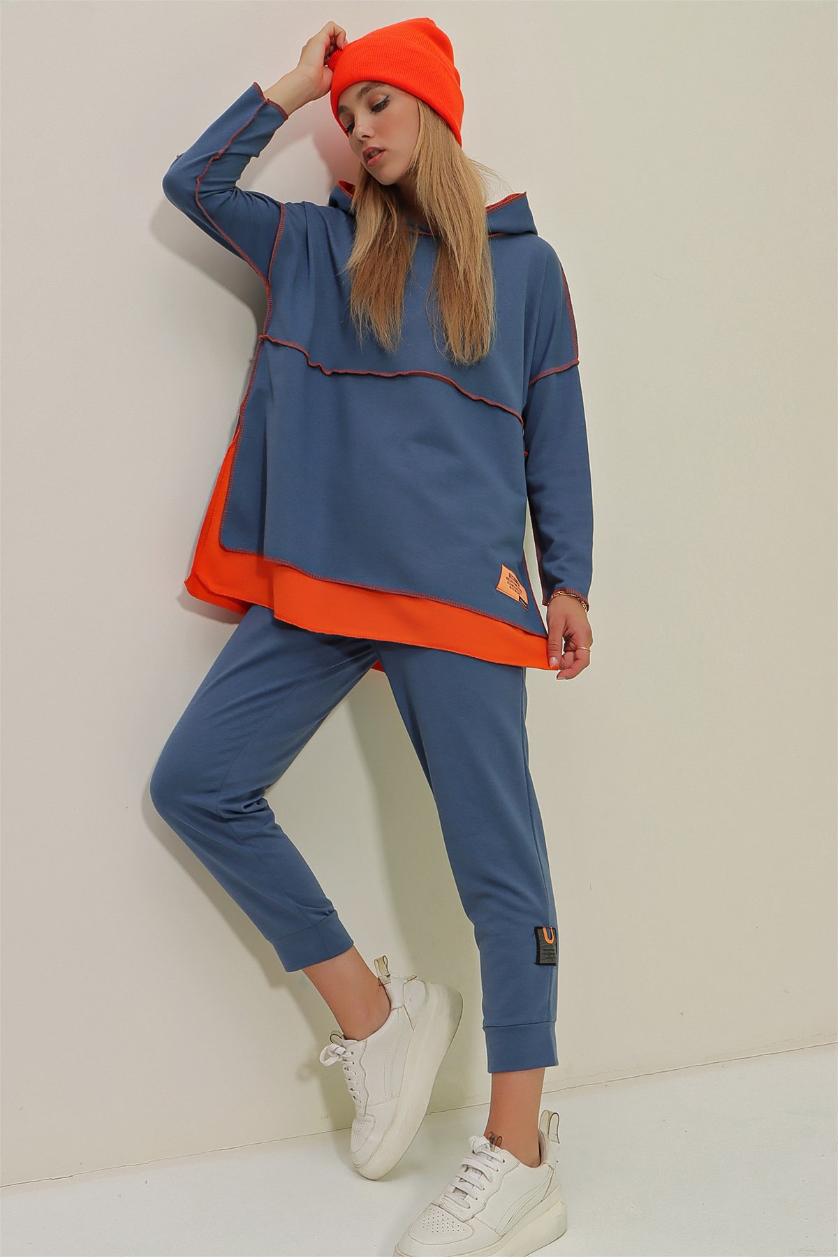 Kat Kat Kapüşonlu Sweatshirt Ve Eşofman Altı İkili Takım - İndigo