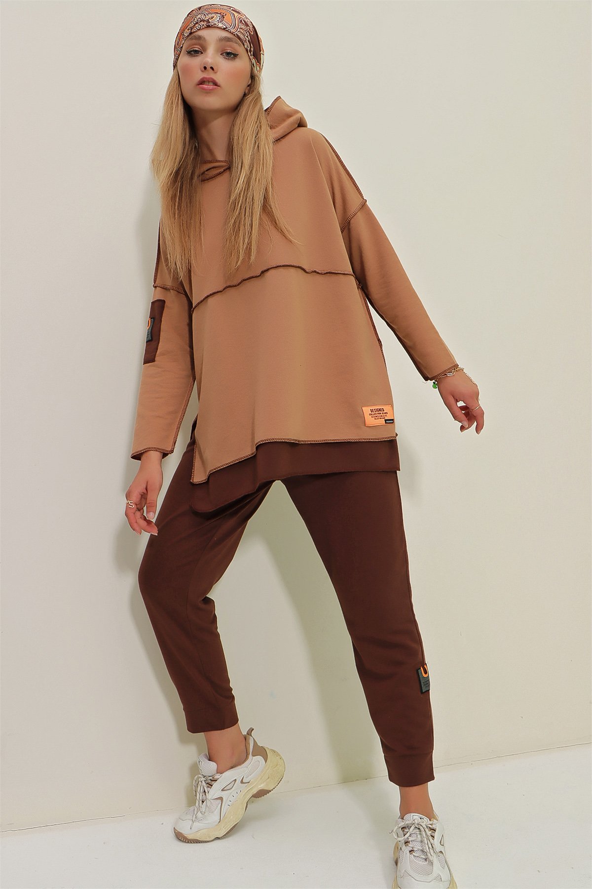 Kat Kat Kapüşonlu Sweatshirt Ve Eşofman Altı İkili Takım - Camel