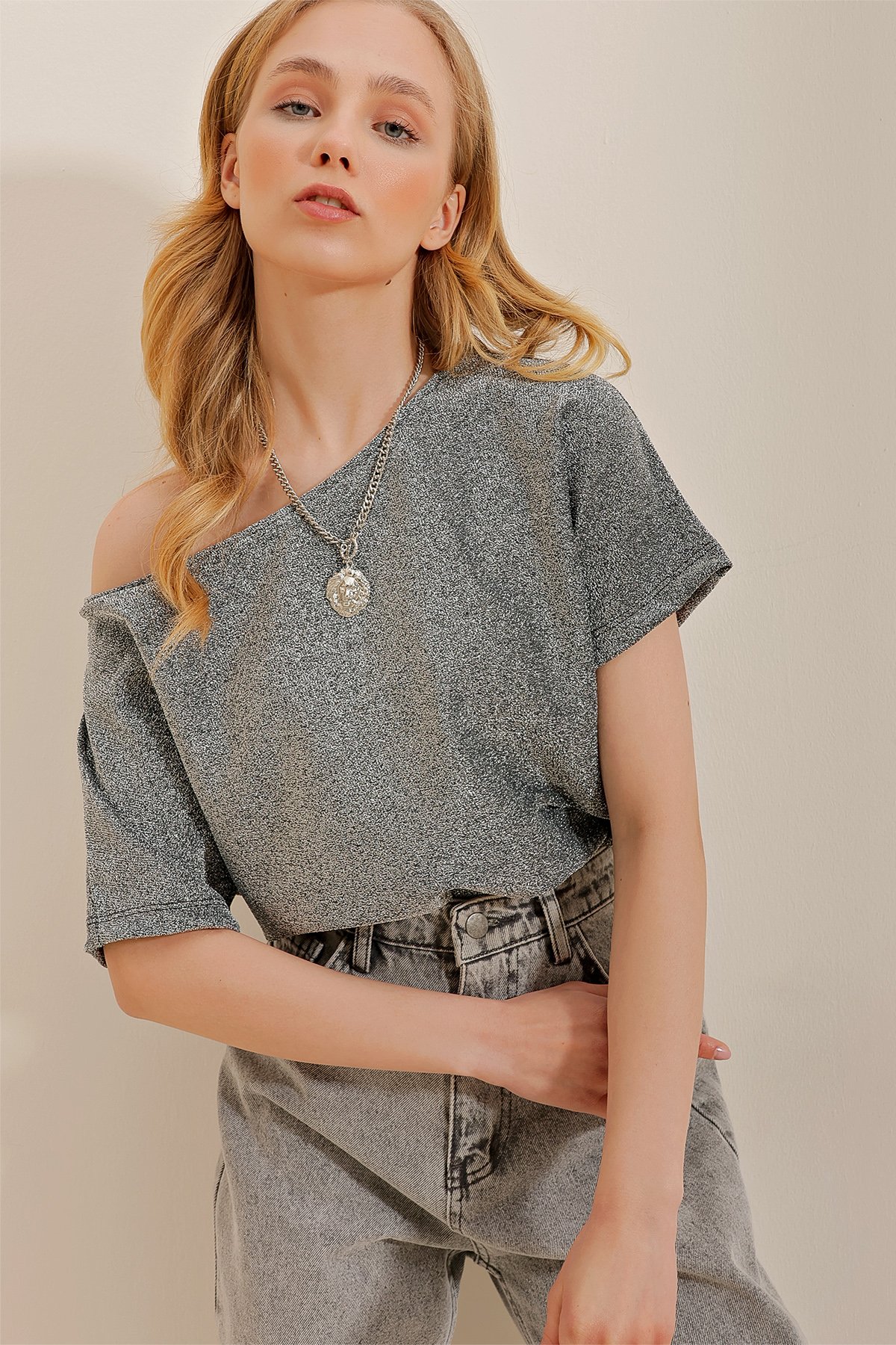 Kayık Yaka Bluz - Antrasit