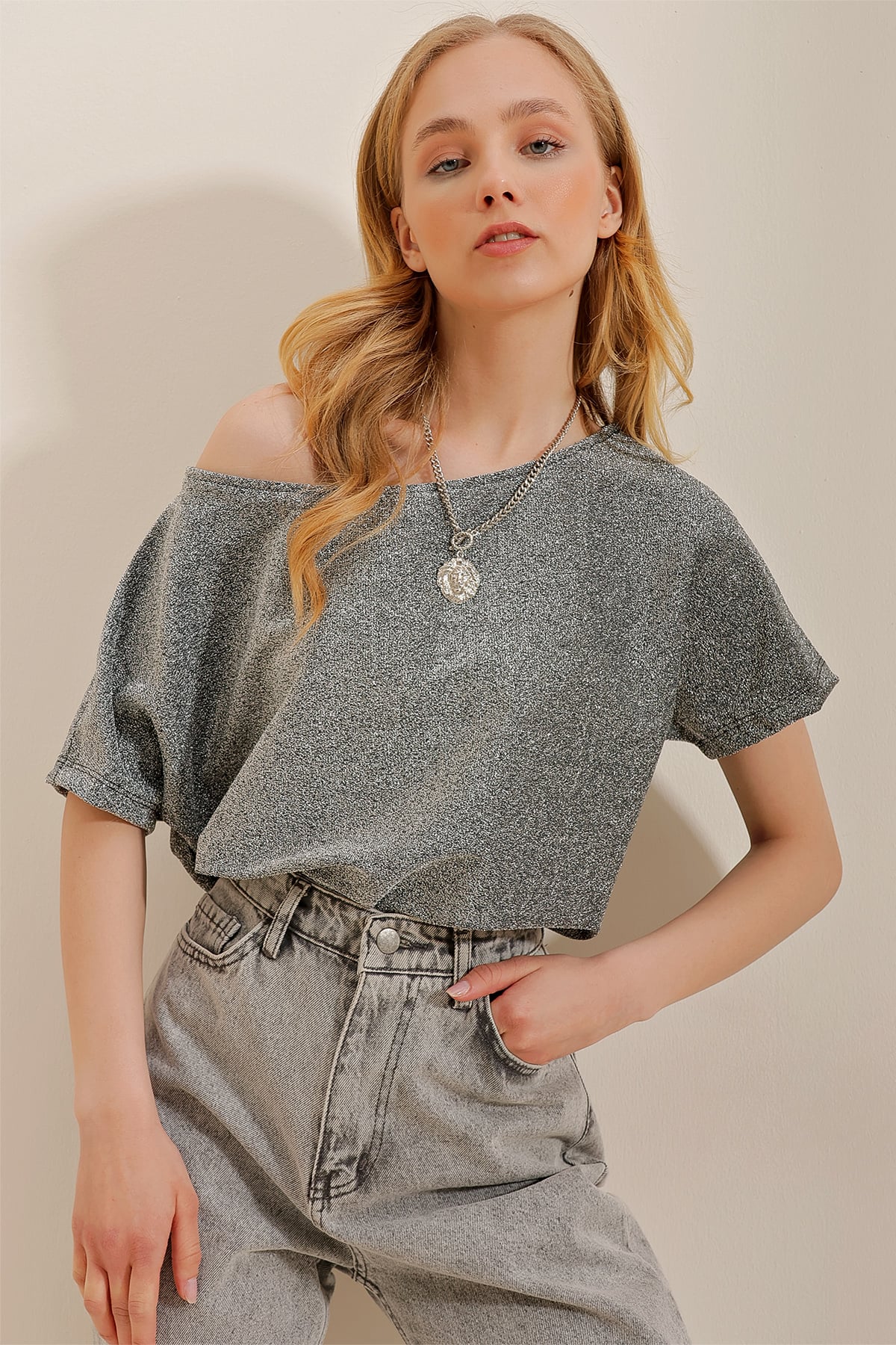 Kayık Yaka Bluz - Antrasit