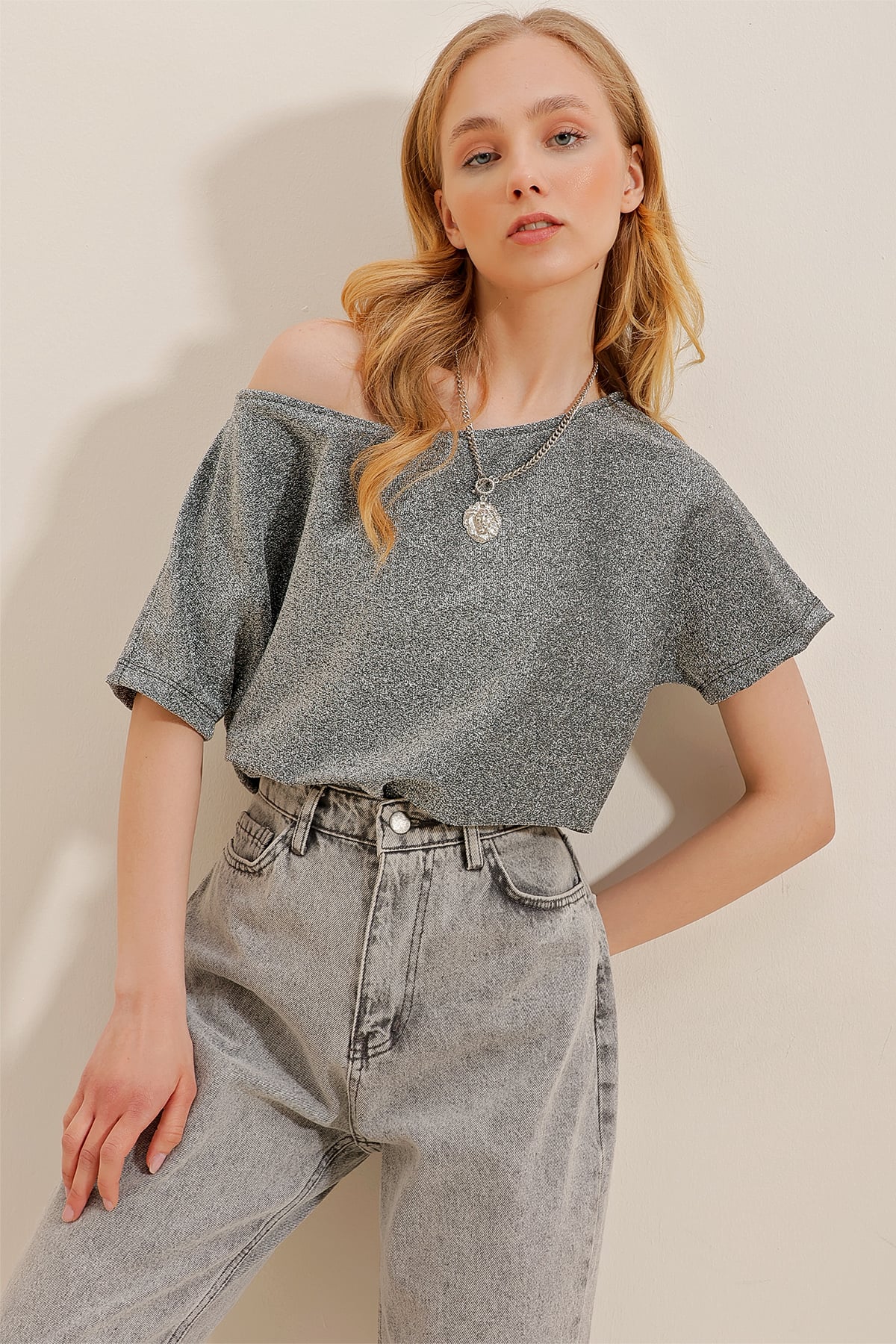 Kayık Yaka Bluz - Antrasit