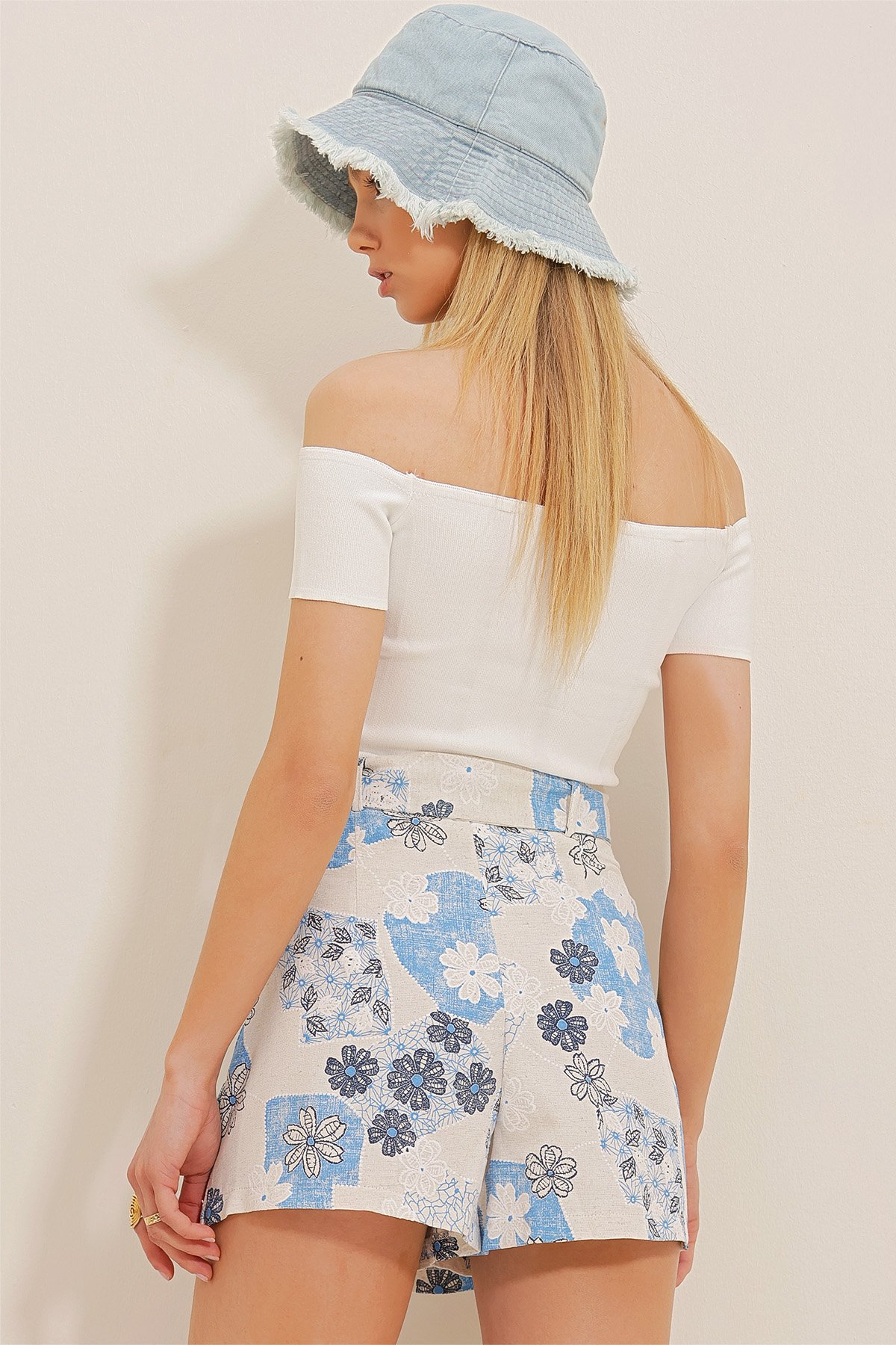 Kemerli Şort Etek - Mavi