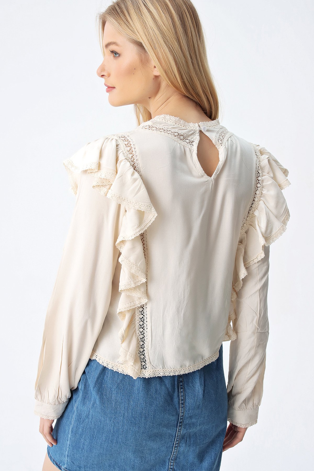 Nakış İşlemeli Premium Bluz - Ekru
