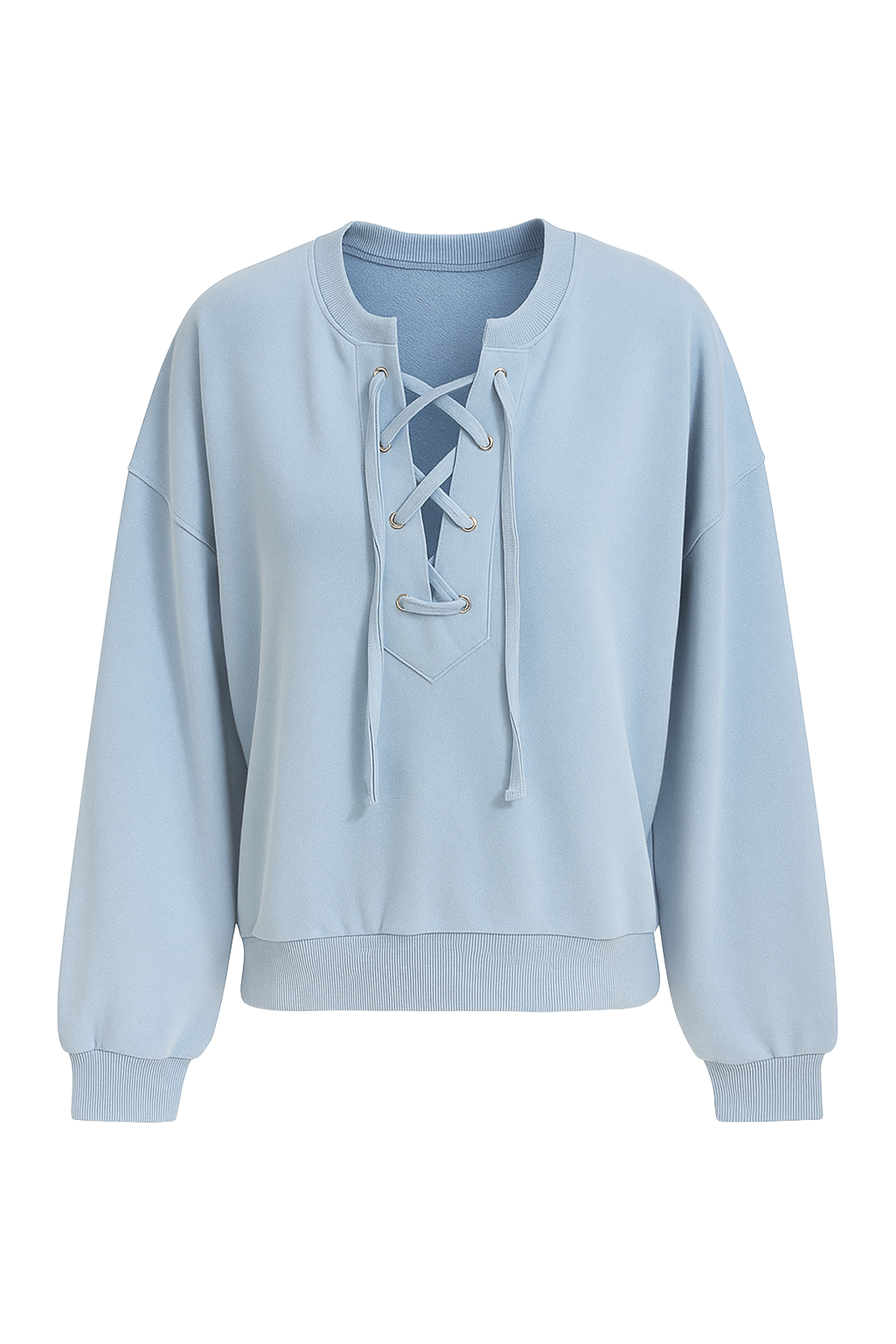 Önü Bağcıklı Oversıze Sweatshirt - Mavi