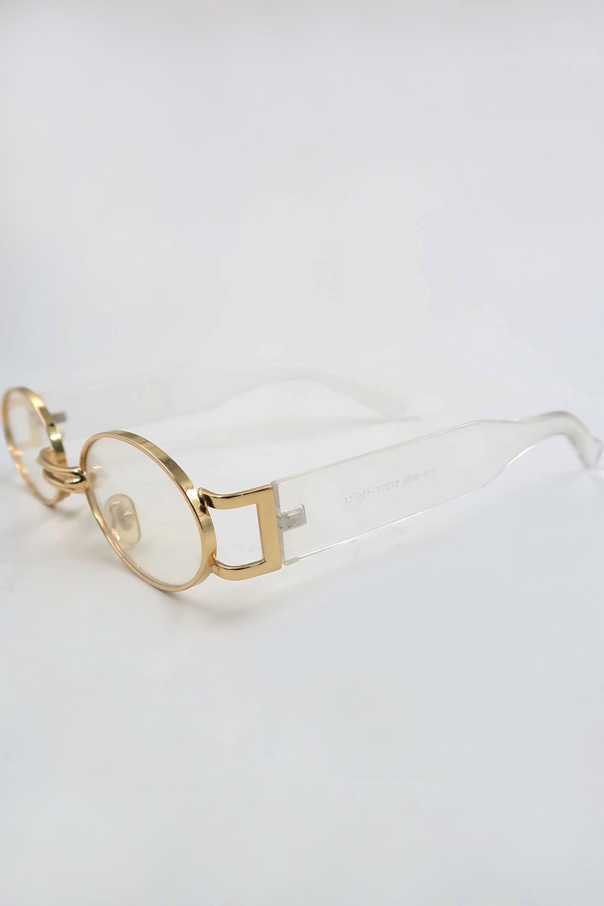 Oval Kesim Metal Gold Çerçeveli Şeffaf Güneş Gözlüğü - Gold