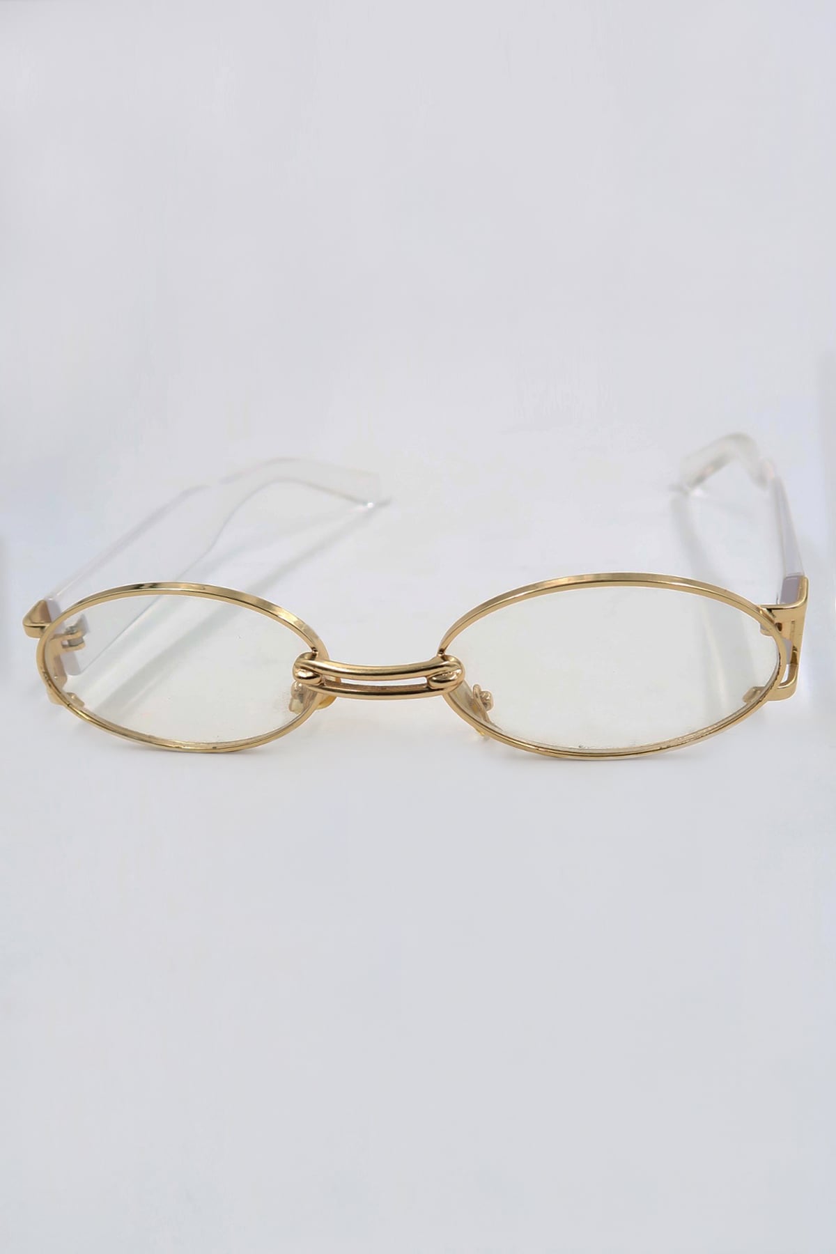 Oval Kesim Metal Gold Çerçeveli Şeffaf Güneş Gözlüğü - Gold