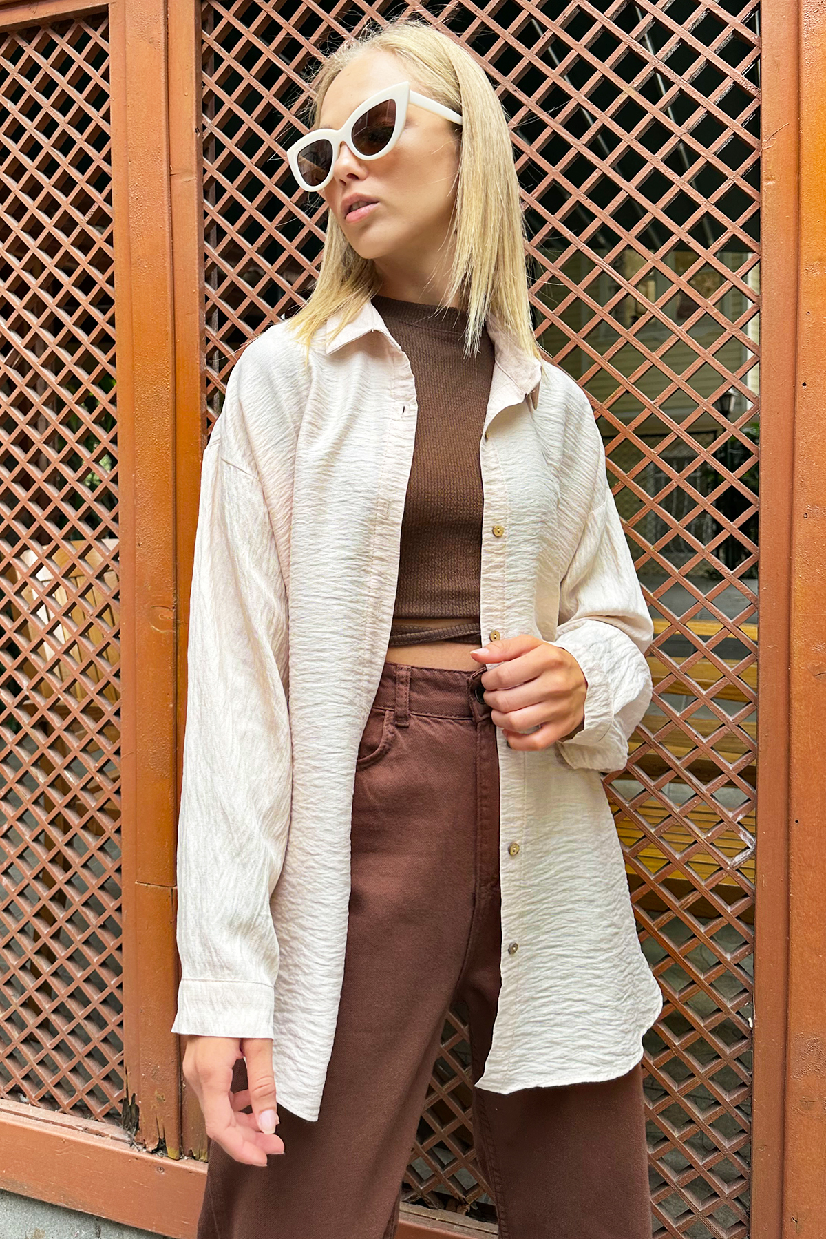 Oversize Aeorbin Gömlek - Bej