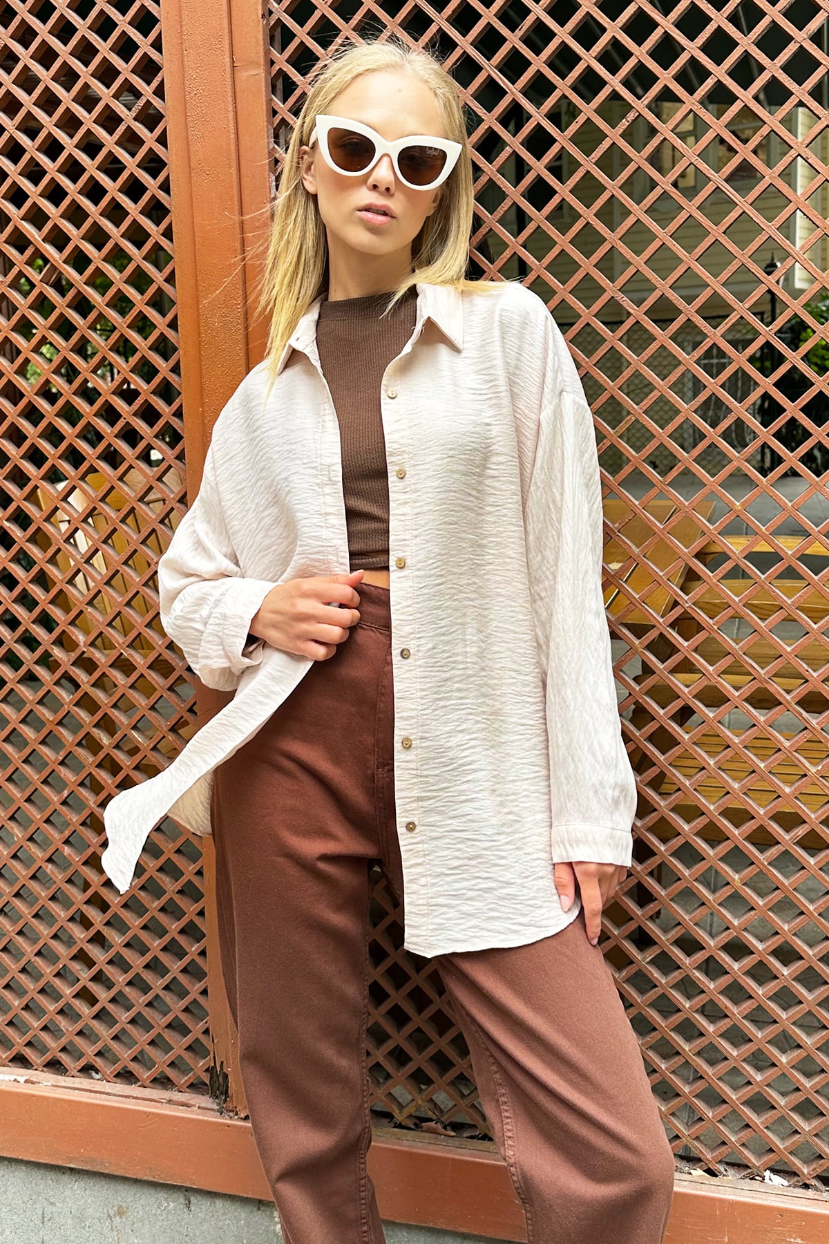 Oversize Aeorbin Gömlek - Bej