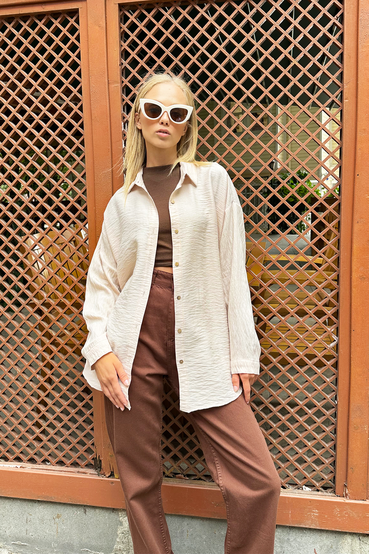 Oversize Aeorbin Gömlek - Bej