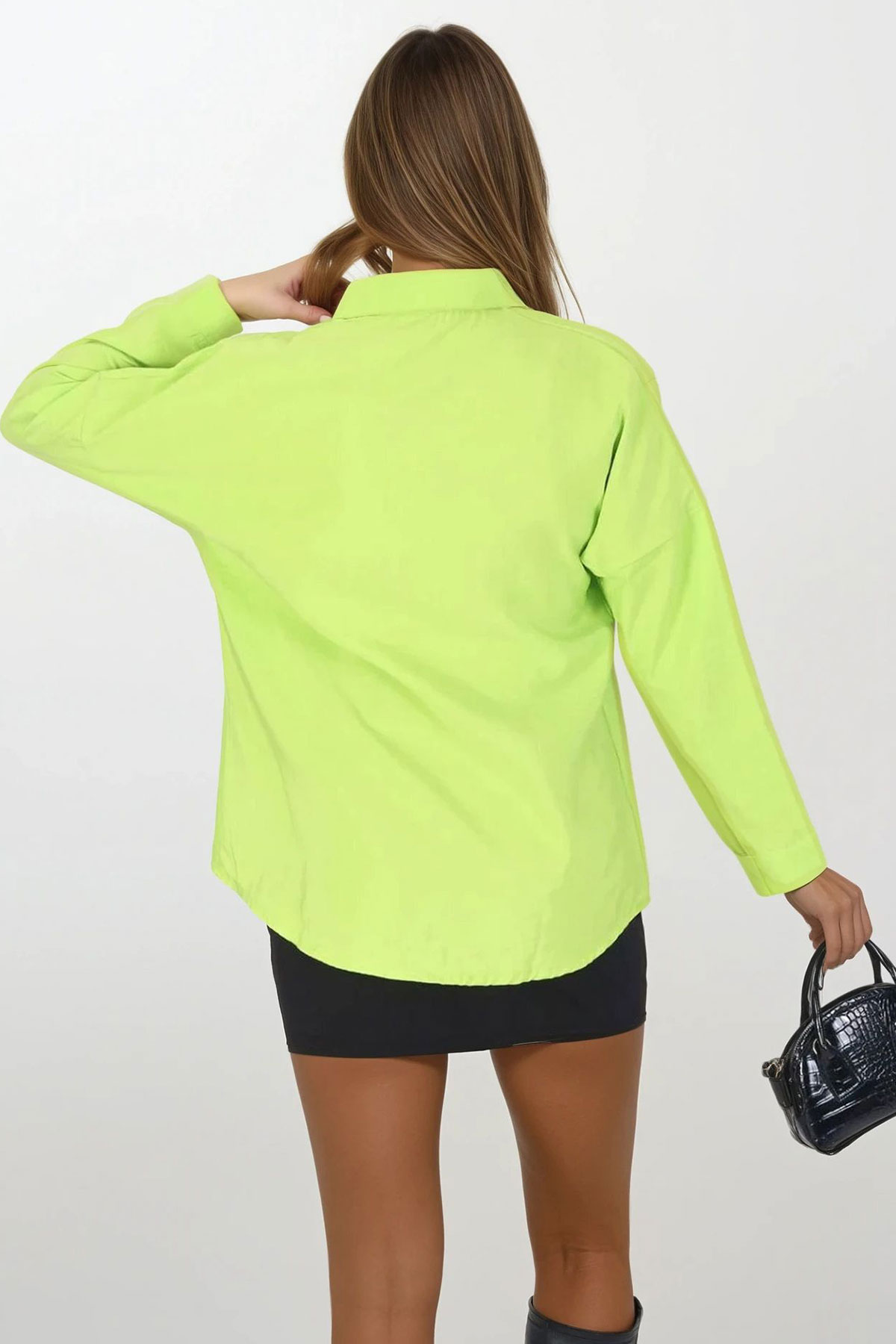 Oversize Basic Gömlek - Fıstık Yeşili