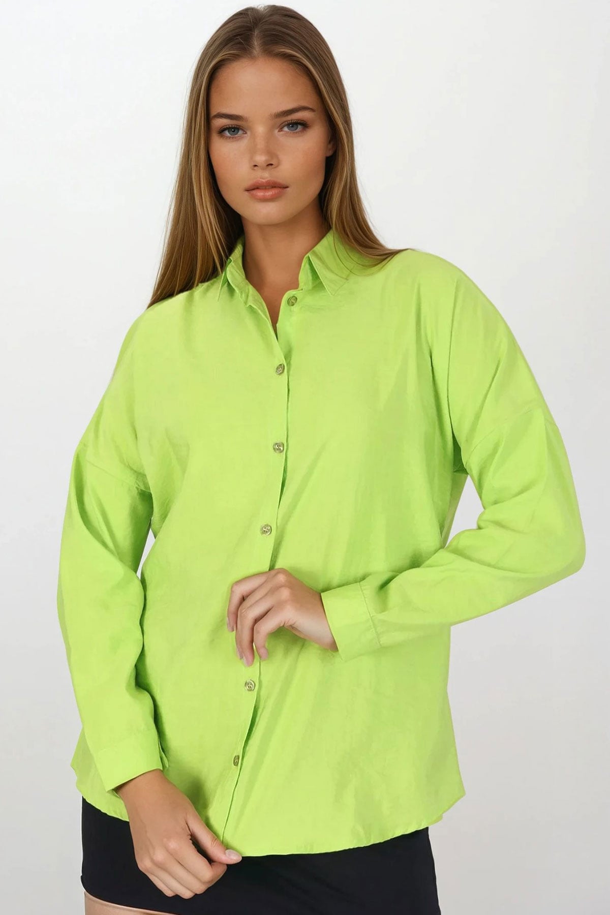 Oversize Basic Gömlek - Fıstık Yeşili