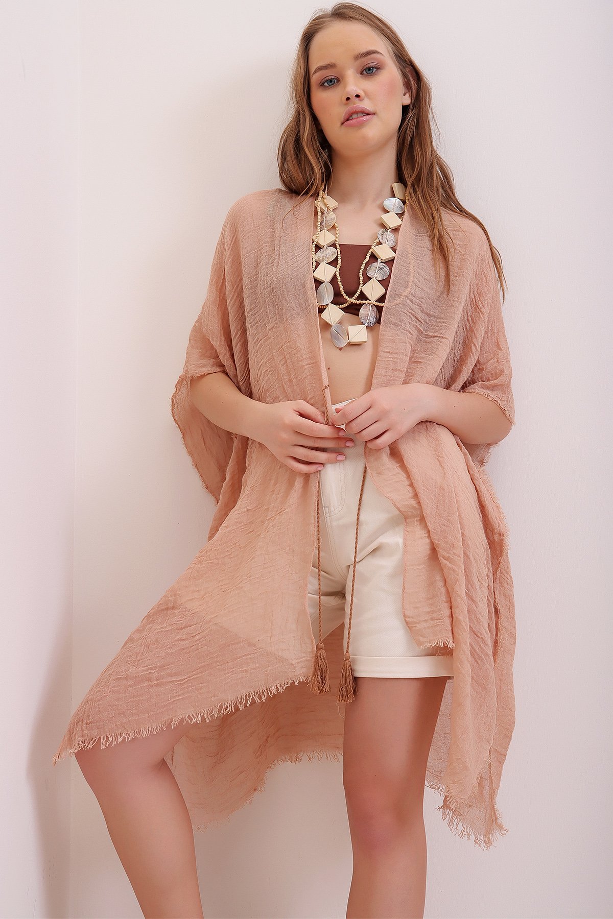 Oversize Pamuklu Kimono - Bisküvi