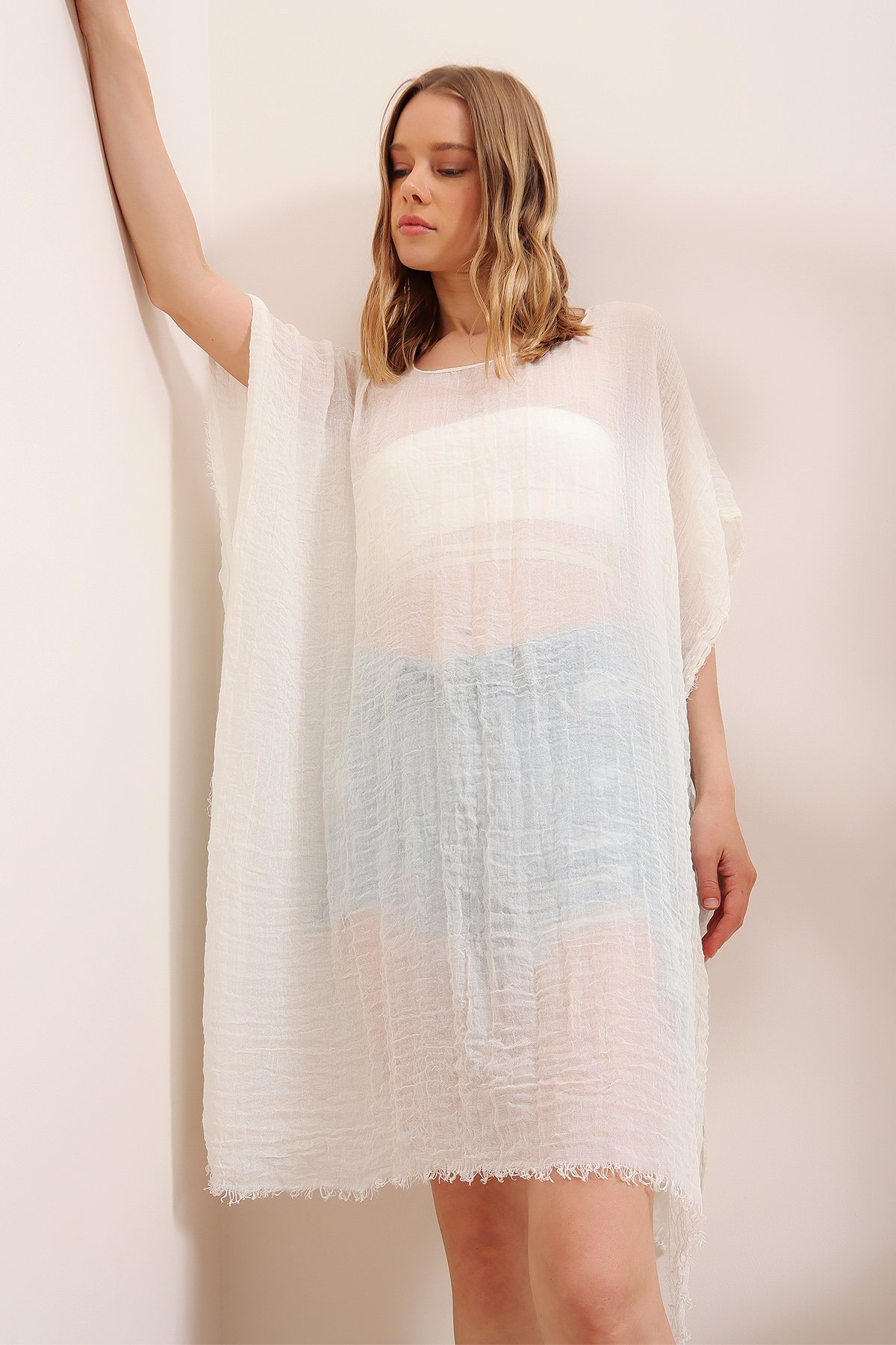 Oversize Pamuklu Kimono - Ekru
