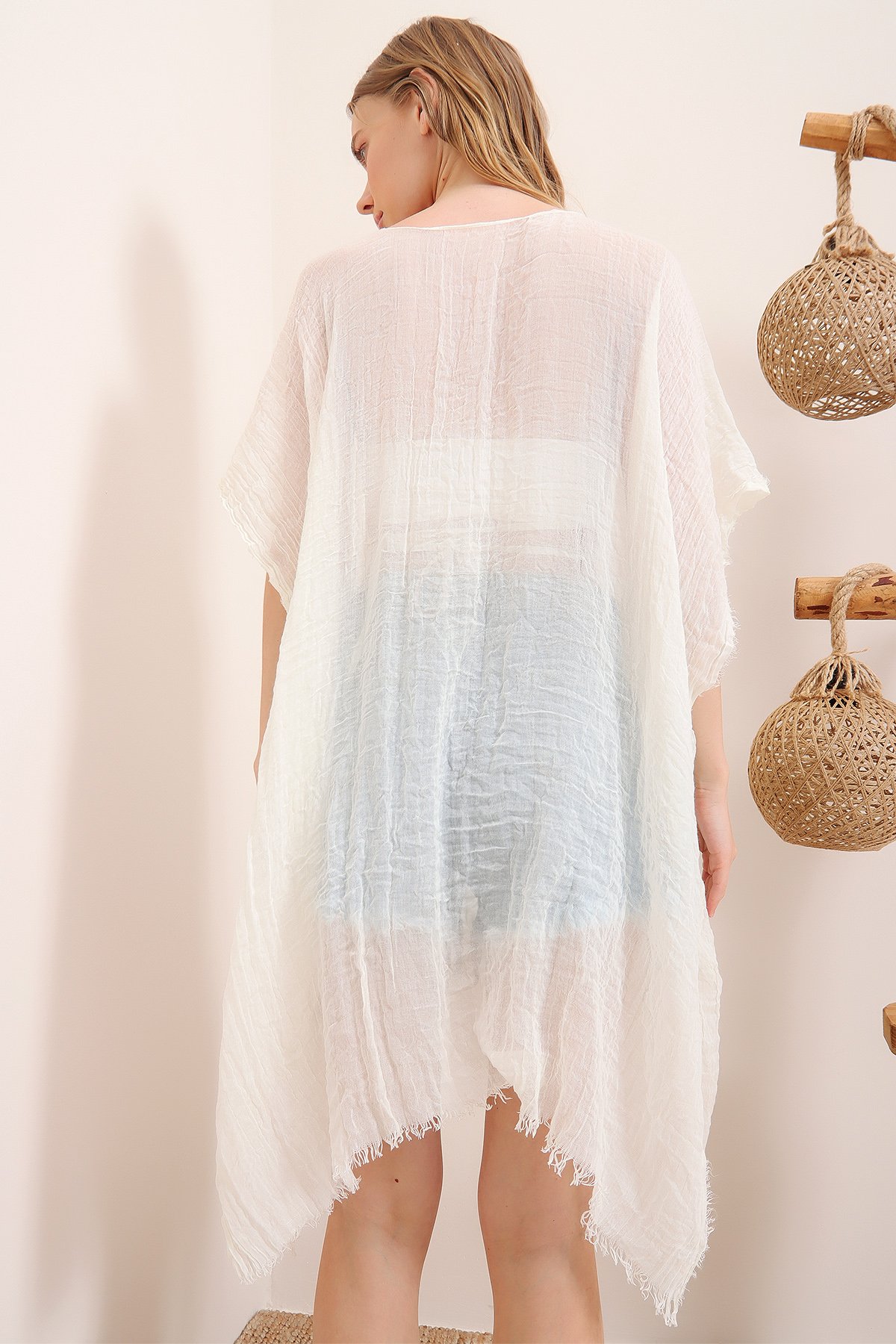 Oversize Pamuklu Kimono - Ekru