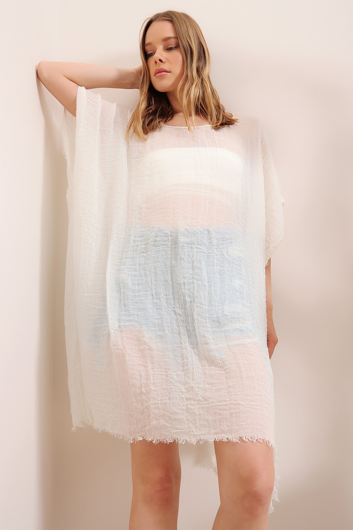 Oversize Pamuklu Kimono - Ekru