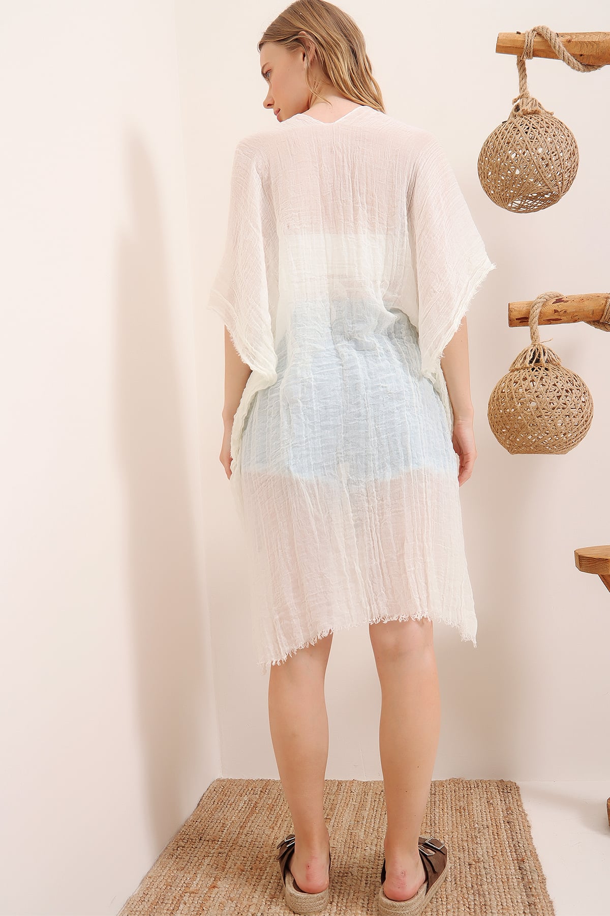 Oversize Pamuklu Kimono - Ekru