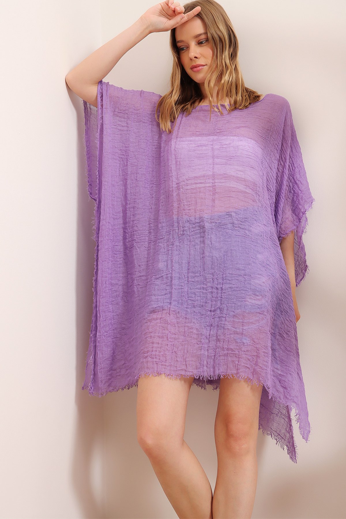 Oversize Pamuklu Kimono - Lila