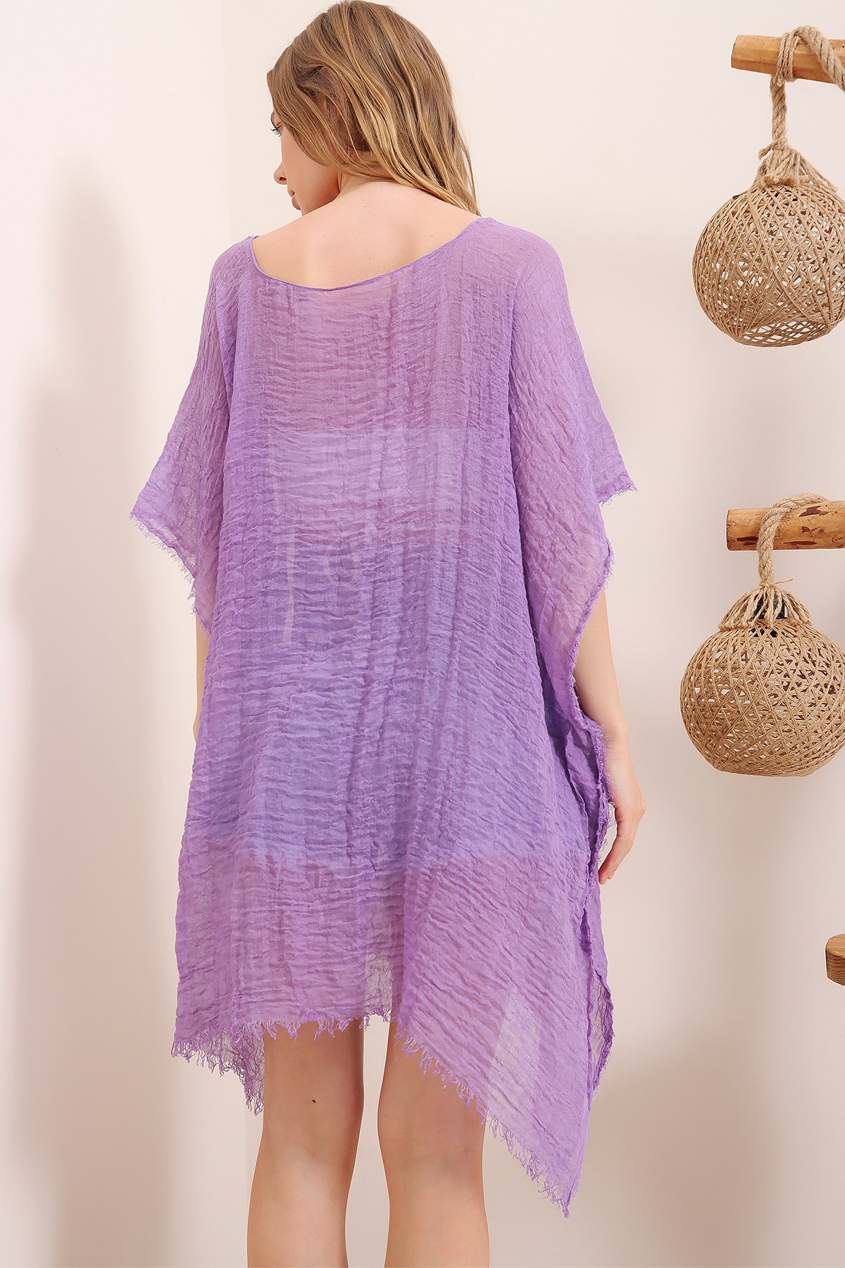 Oversize Pamuklu Kimono - Lila