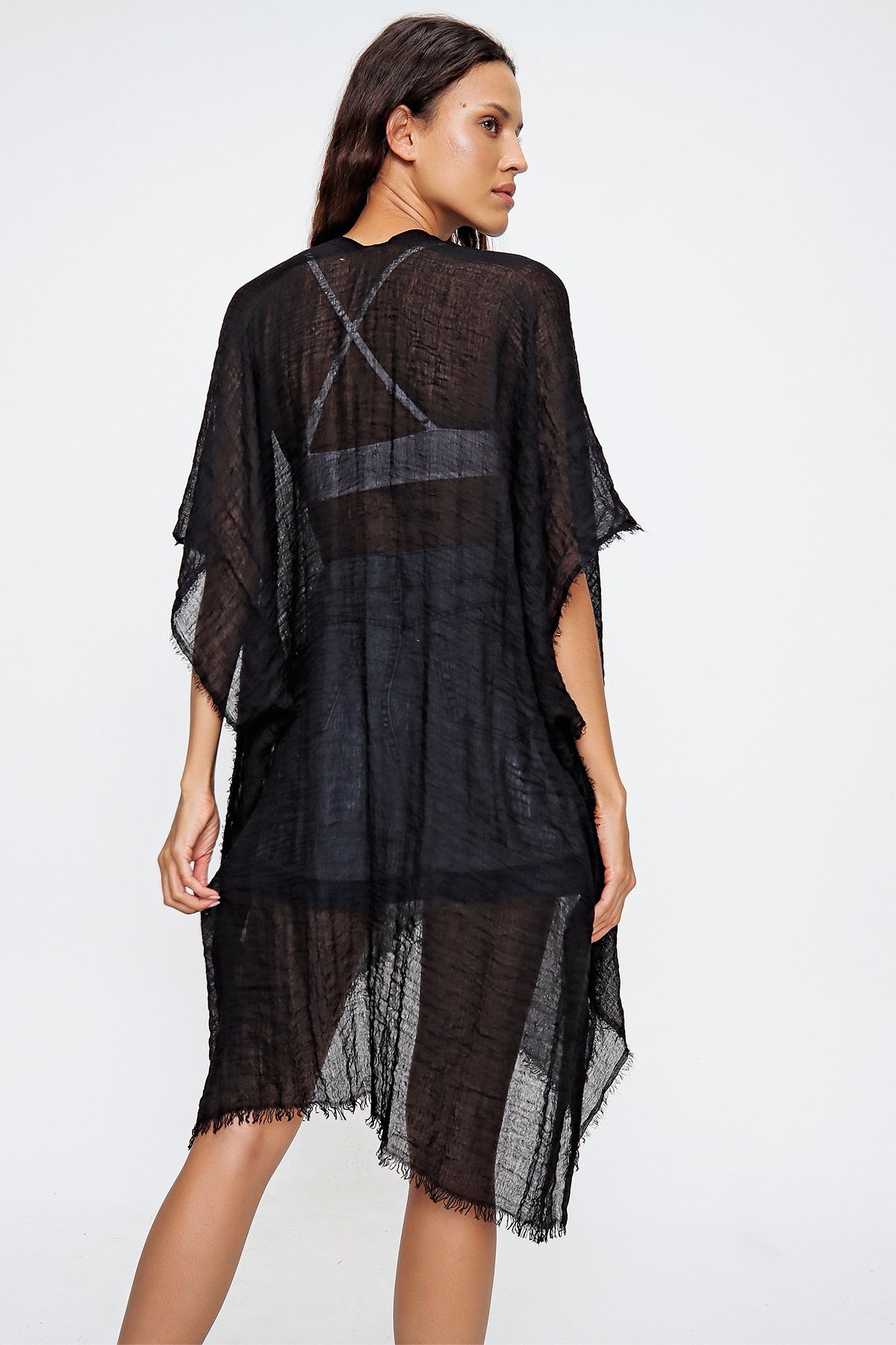 Oversize Pamuklu Kimono - Siyah