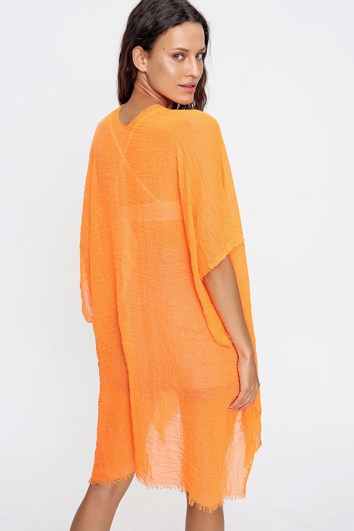 Oversize Pamuklu Kimono - Turuncu