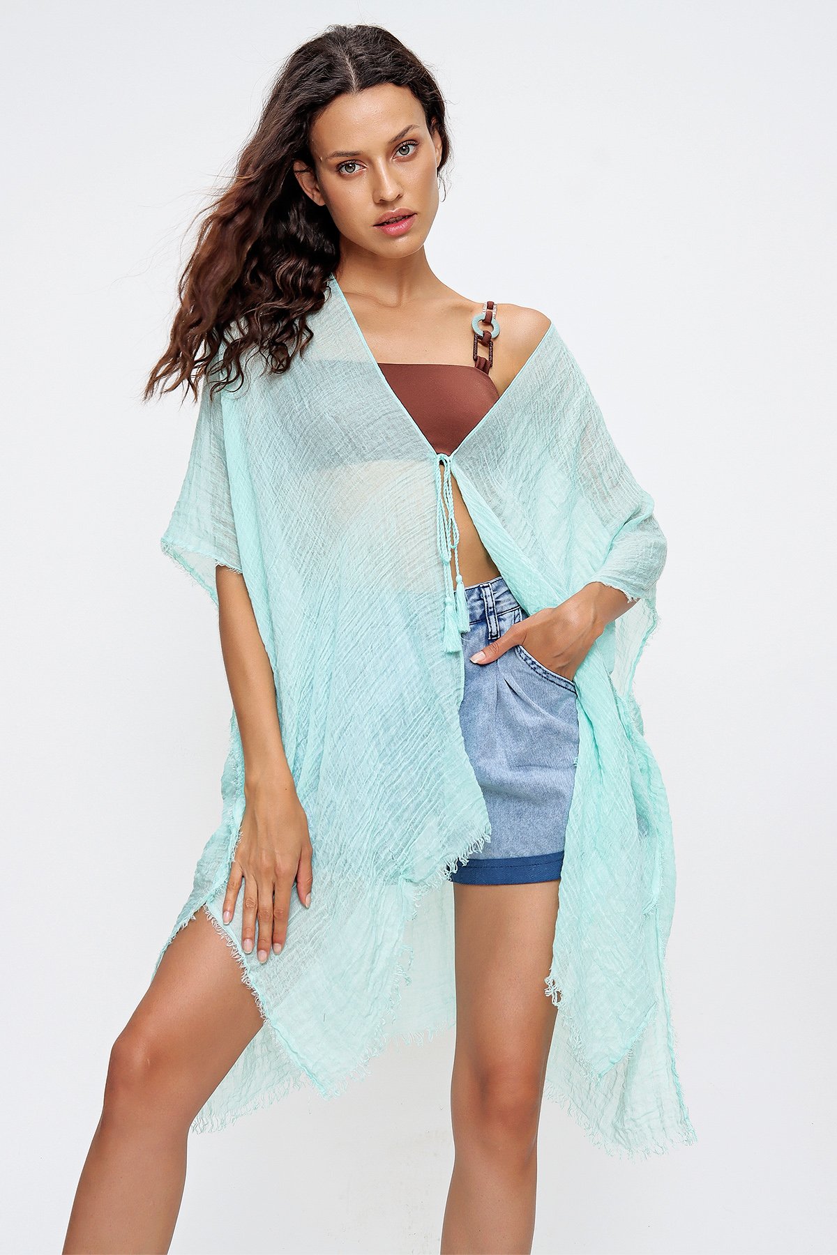 Oversize Pamuklu Kimono - Yeşil