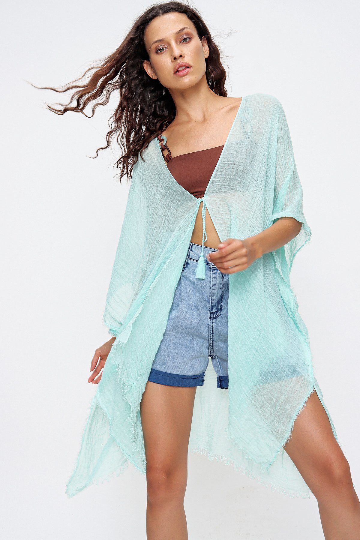 Oversize Pamuklu Kimono - Yeşil