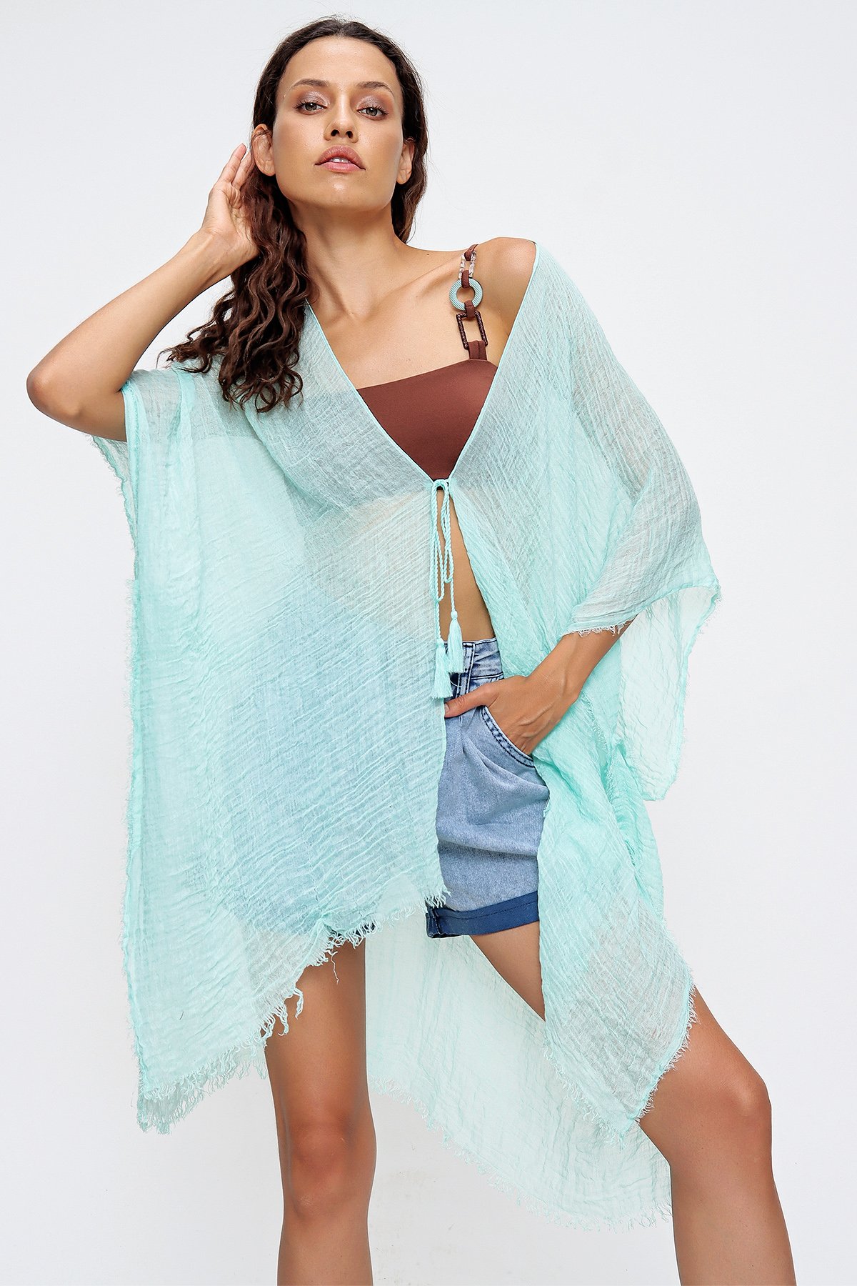 Oversize Pamuklu Kimono - Yeşil