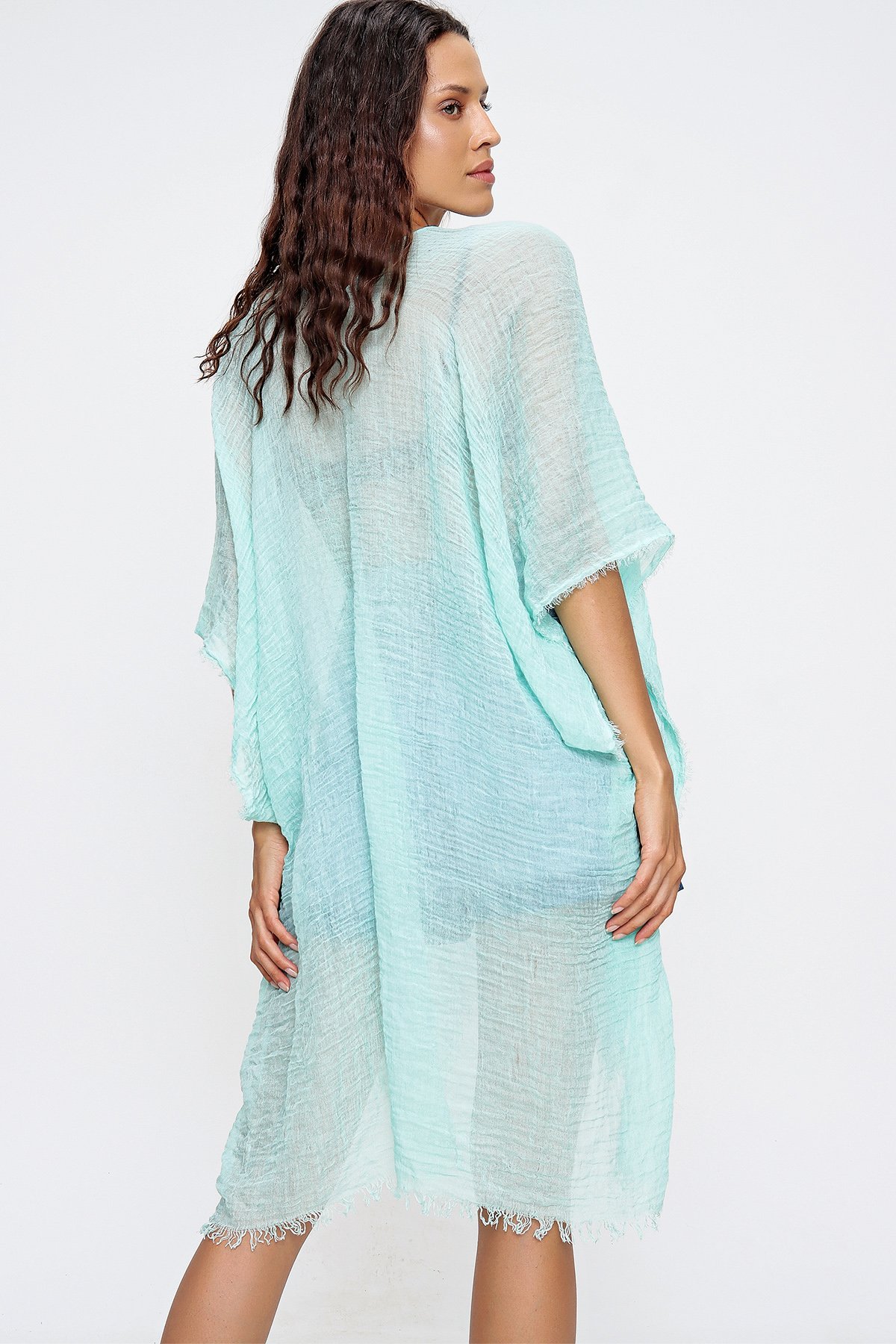 Oversize Pamuklu Kimono - Yeşil