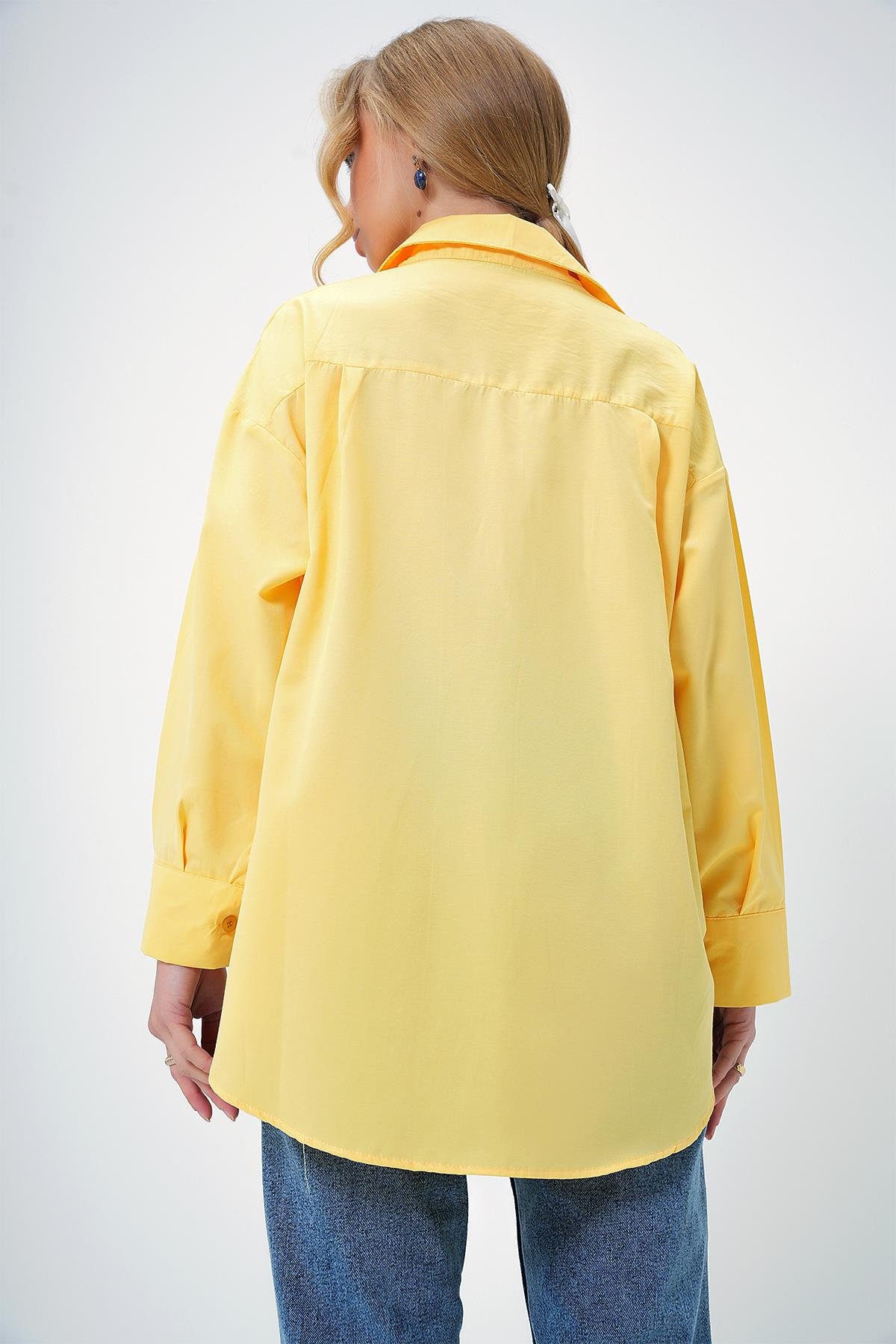Oversize Uzun Dokuma Gömlek - Sarı