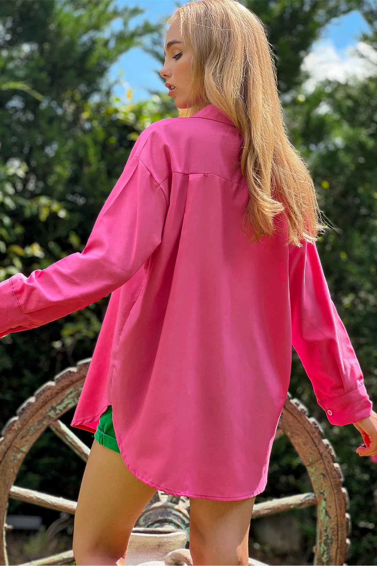 Oversize Uzun Dokuma Gömlek - Şeker Pembe