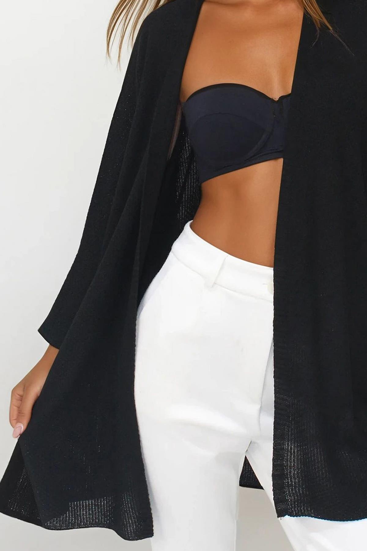 Oversize Uzun Triko Hırka - Siyah