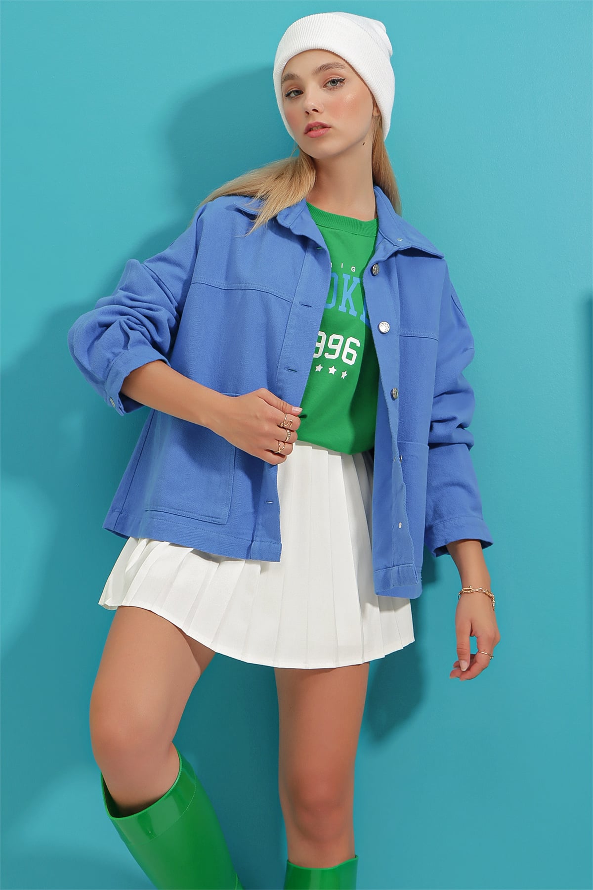 Pamuklu Trucker Oversize Ceket - Saks