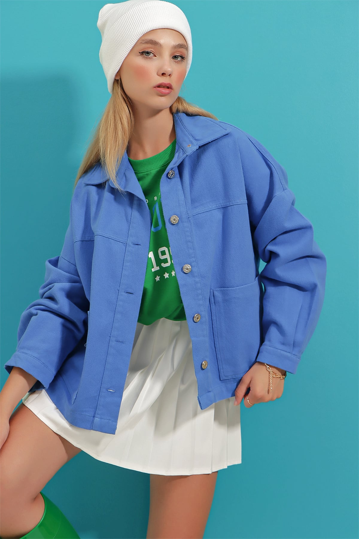 Pamuklu Trucker Oversize Ceket - Saks