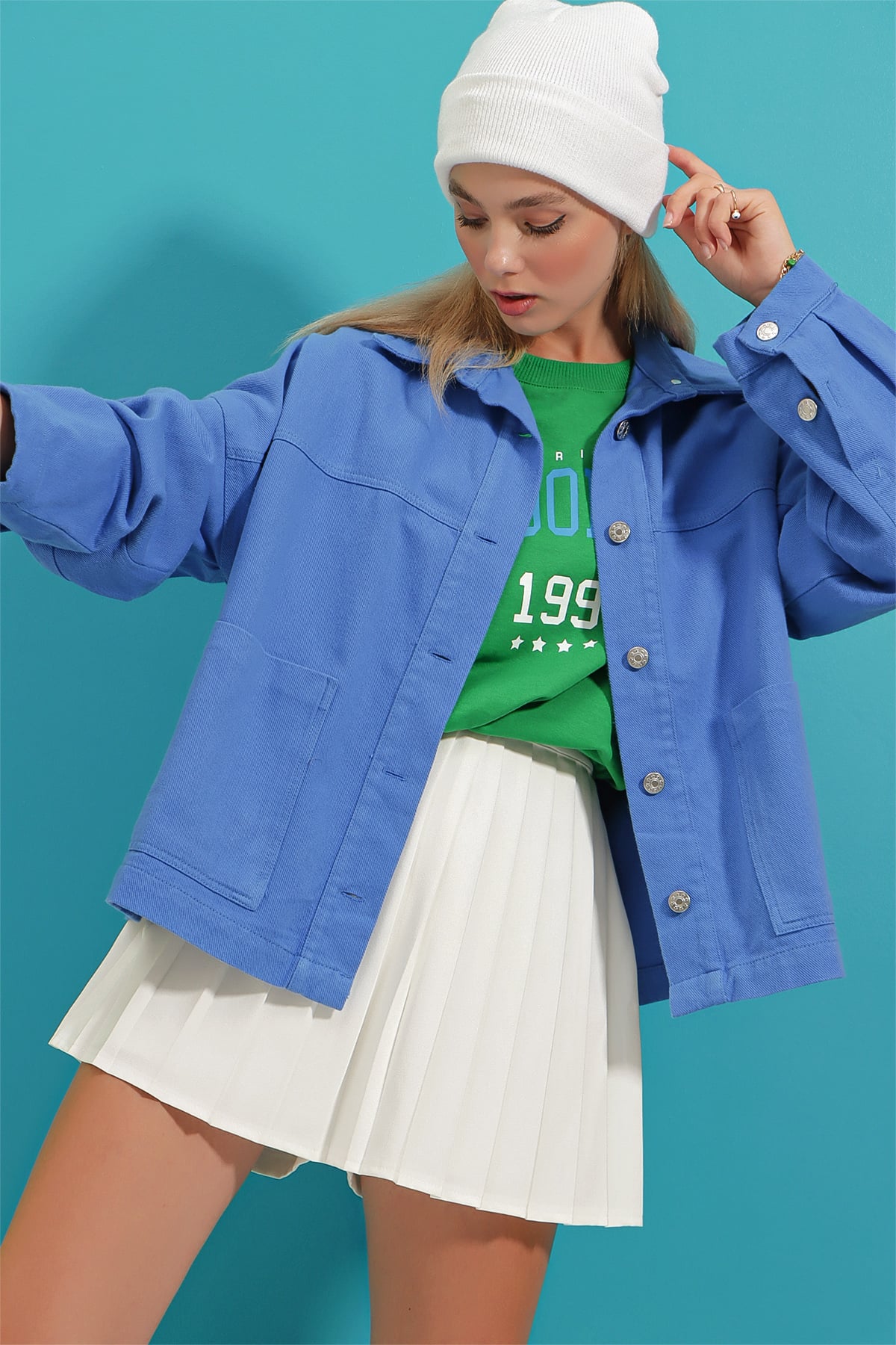 Pamuklu Trucker Oversize Ceket - Saks