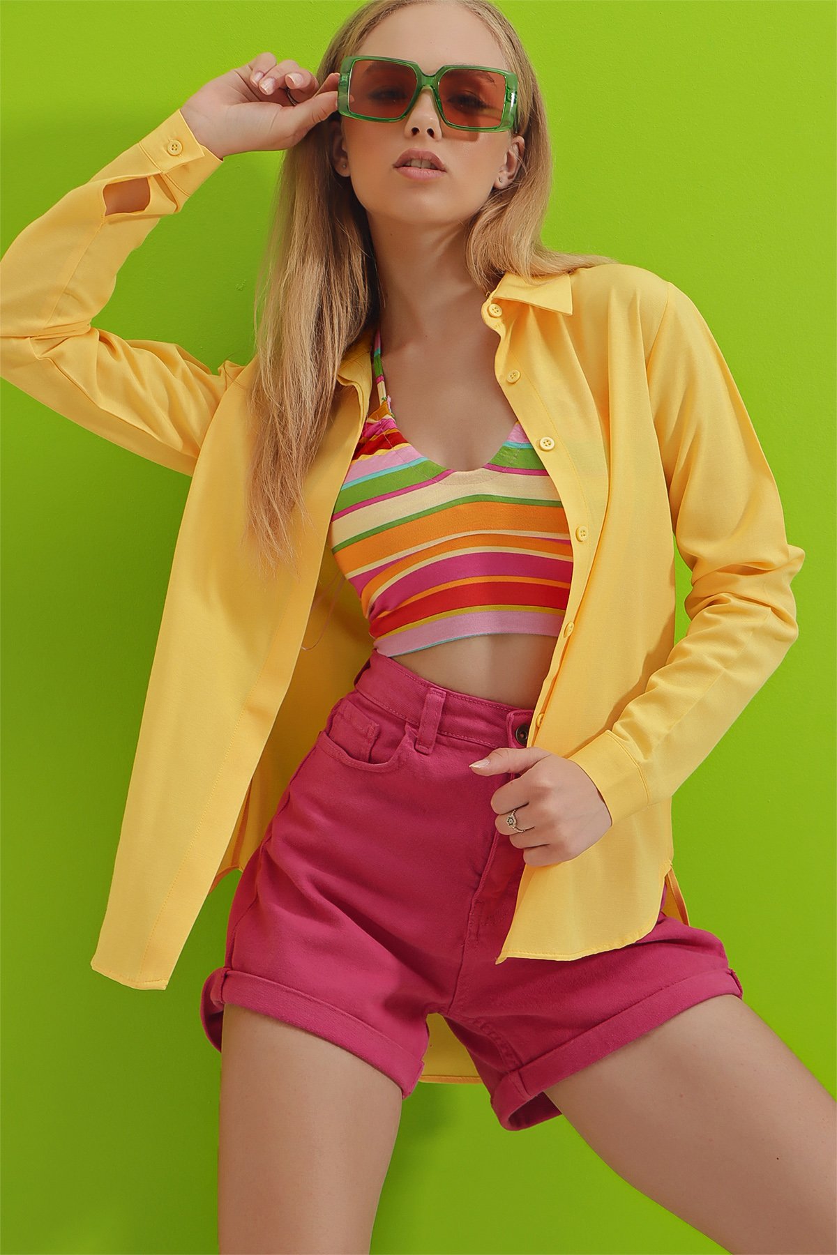 Patı Gizli Regular Fit Poplin Dokuma Gömlek - Sarı
