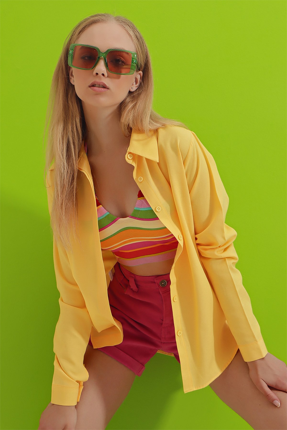 Patı Gizli Regular Fit Poplin Dokuma Gömlek - Sarı