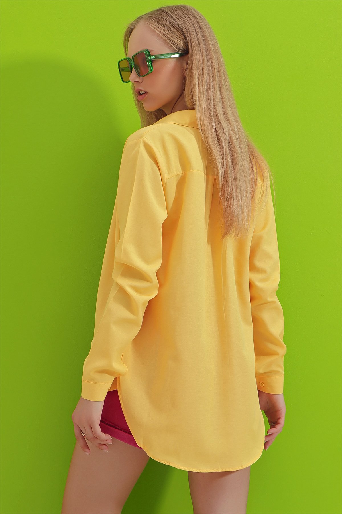 Patı Gizli Regular Fit Poplin Dokuma Gömlek - Sarı