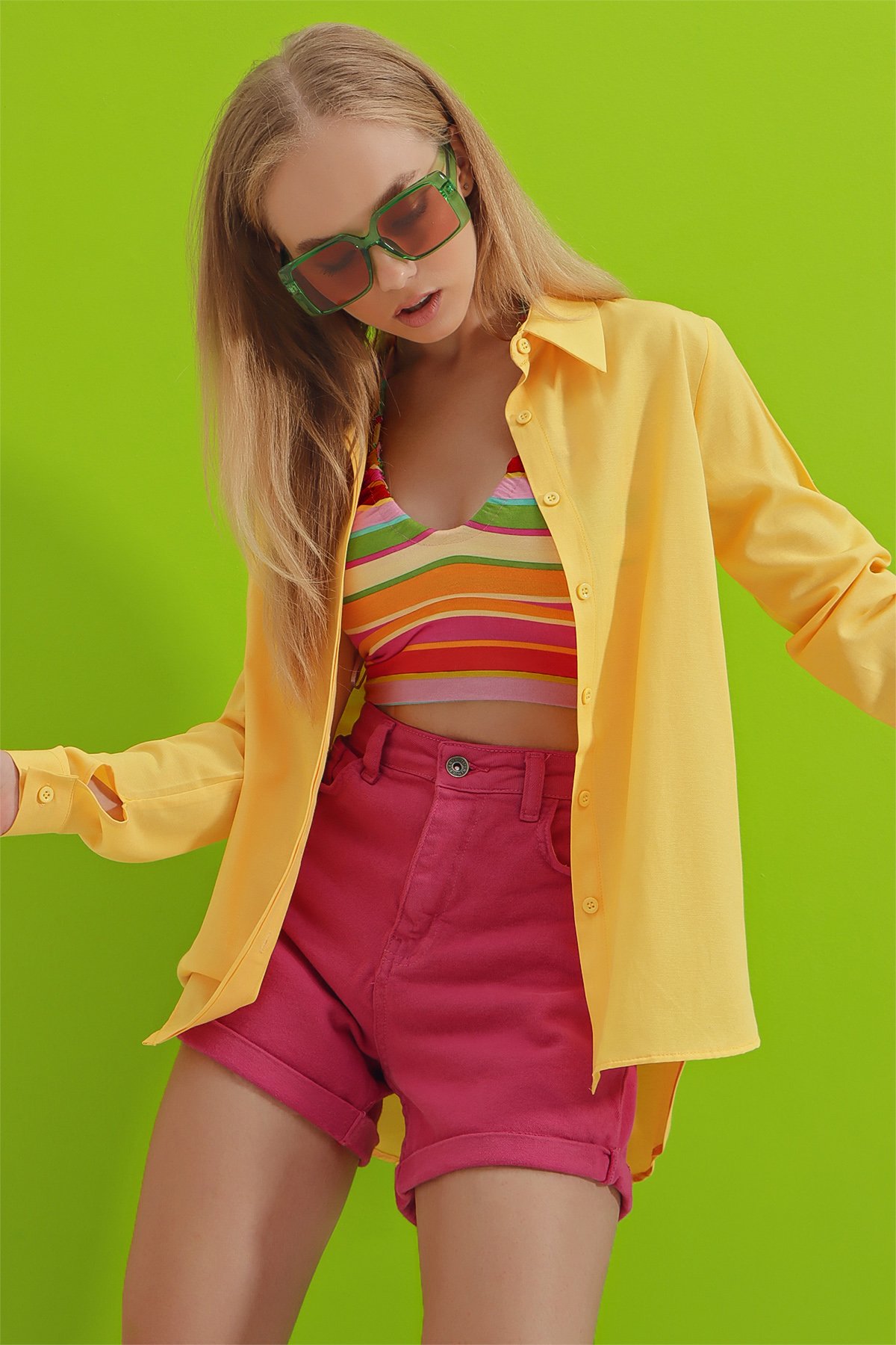 Patı Gizli Regular Fit Poplin Dokuma Gömlek - Sarı