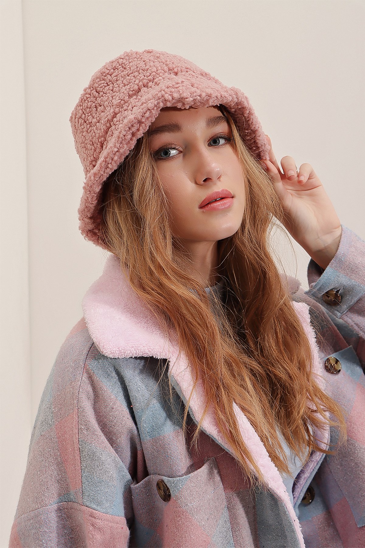 Peluş Bucket Şapka - Pembe