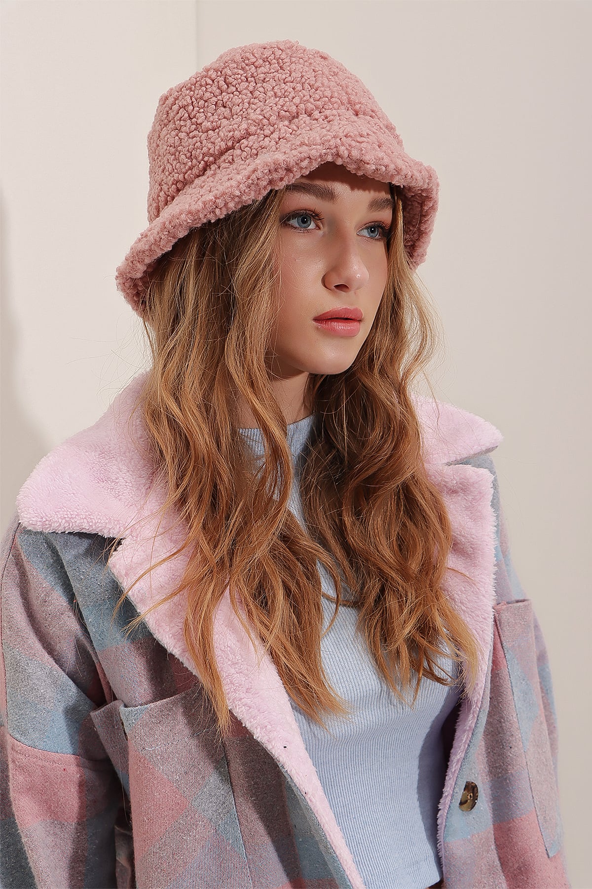 Peluş Bucket Şapka - Pembe